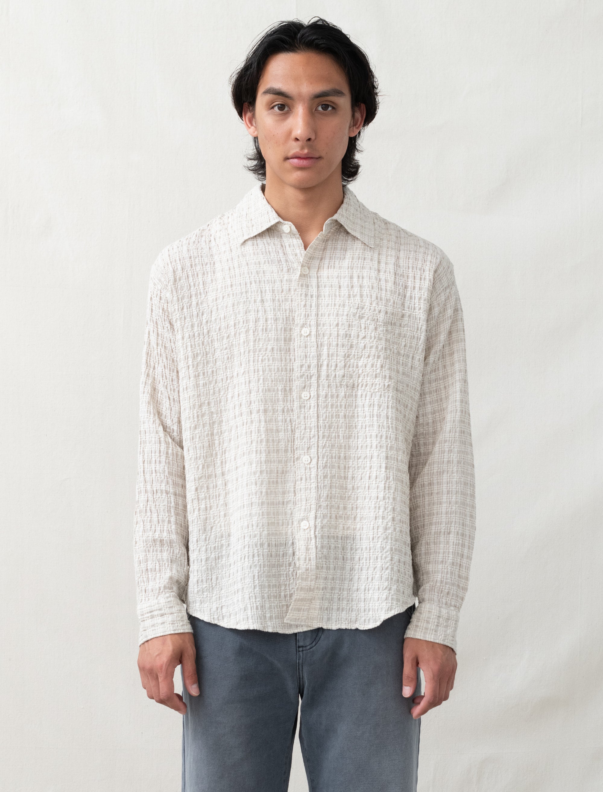 mfpen Executive Shirt (Beige Structure Check) – Bows and Arrows