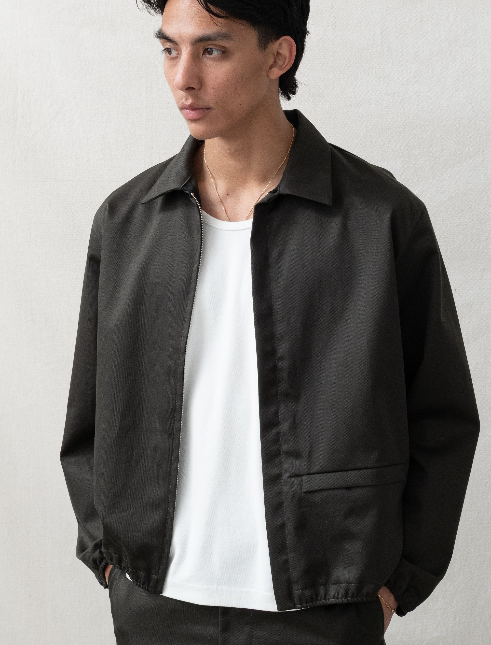 ジャケット・アウター [Naoto]LONG POINT COLLAR JACKET / MOS Lady White Co. Point Jacket (Black Olive) – Bows and Arrows