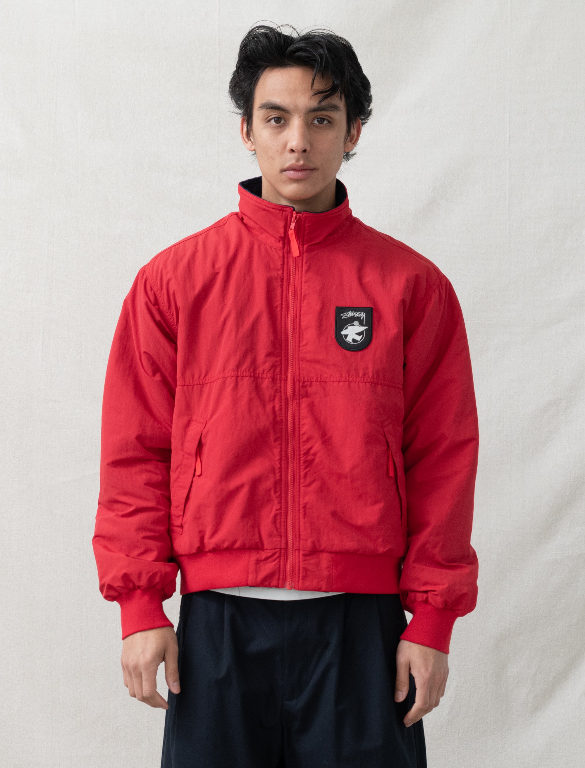 Stussy レッド ナイロンジャケット フード付き Stüssy Polar Fleece Lined Jacket (Red) – Bows and Arrows