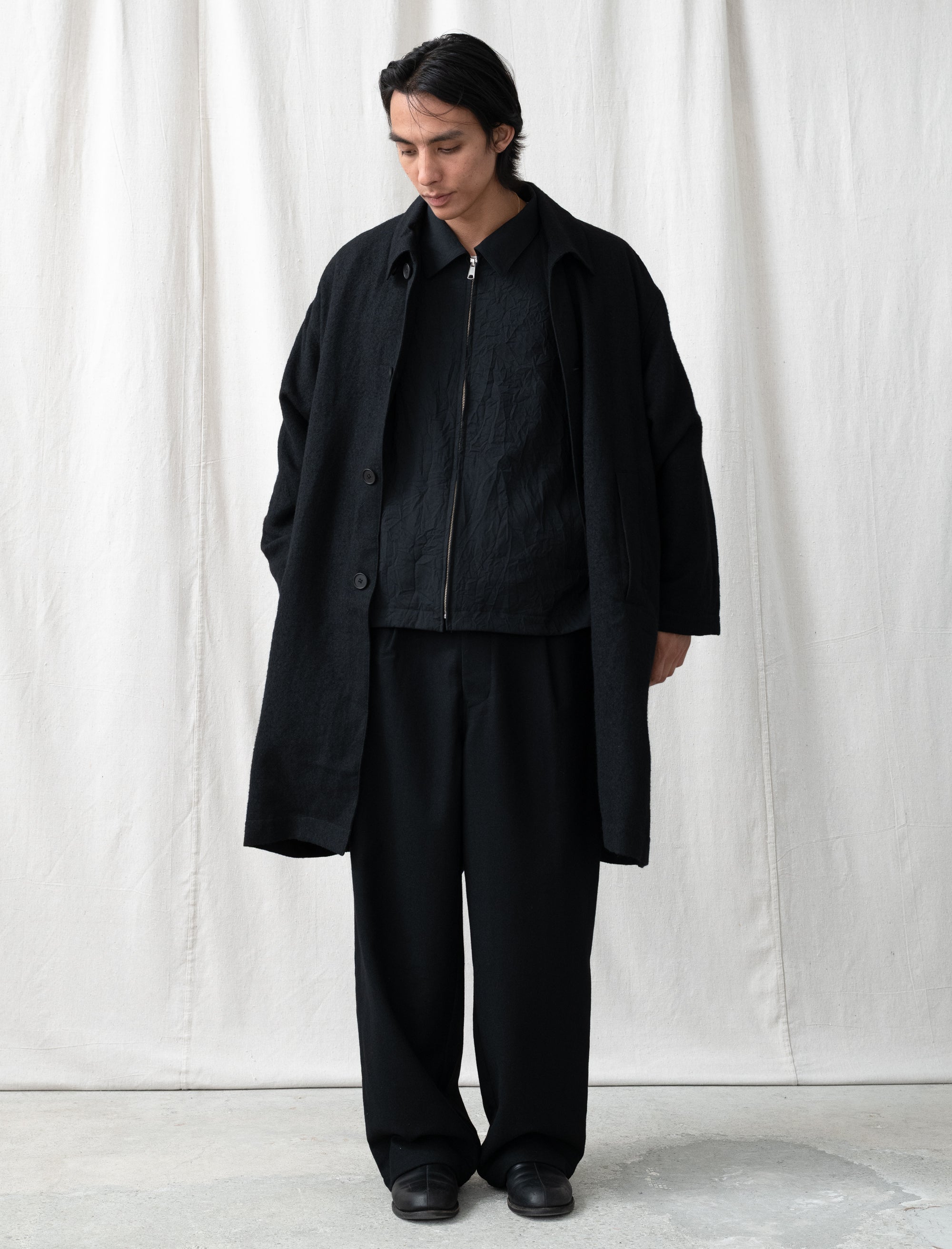 Linen Mixed Wool Coat (Black)