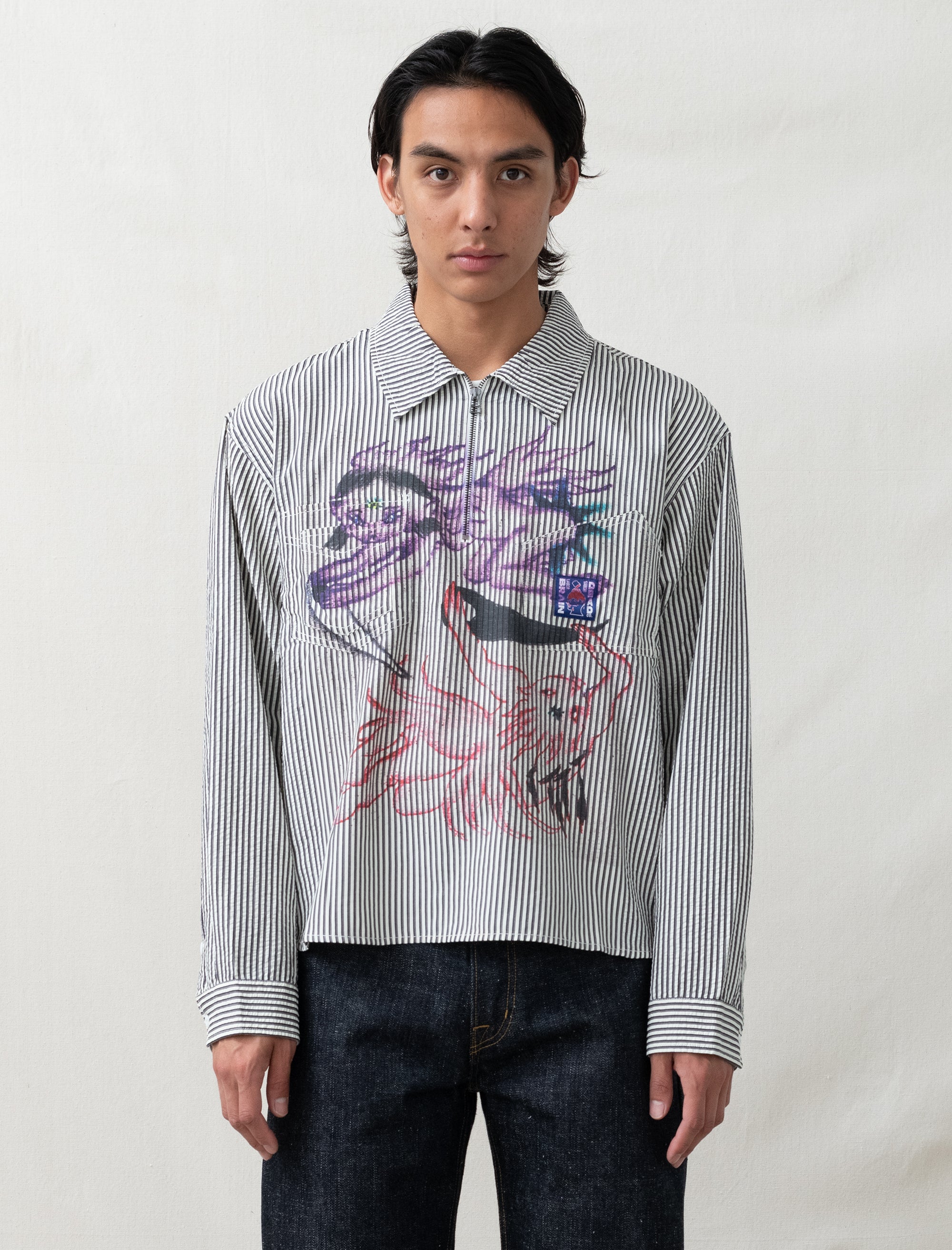 brain dead Angel Striped Half Zip Work Shirt