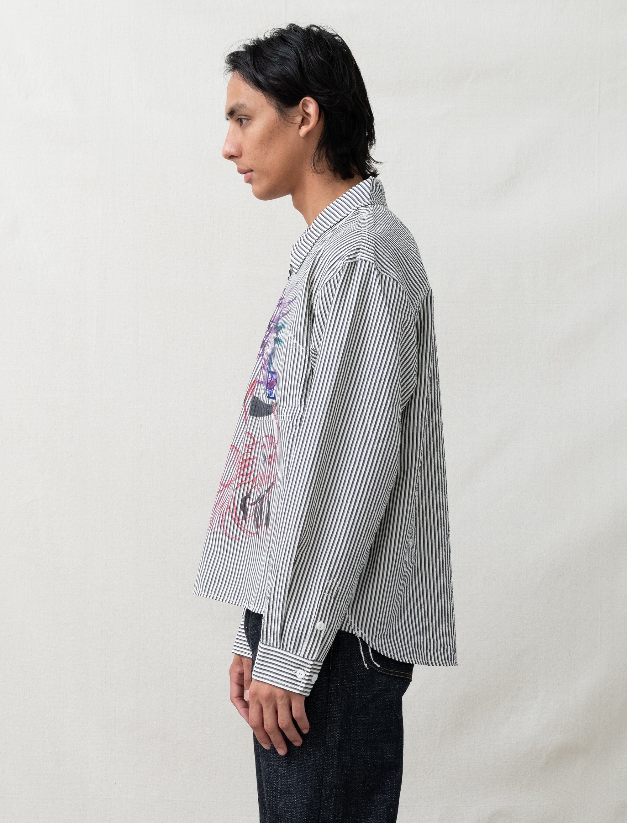 brain dead Angel Striped Half Zip Work Shirt