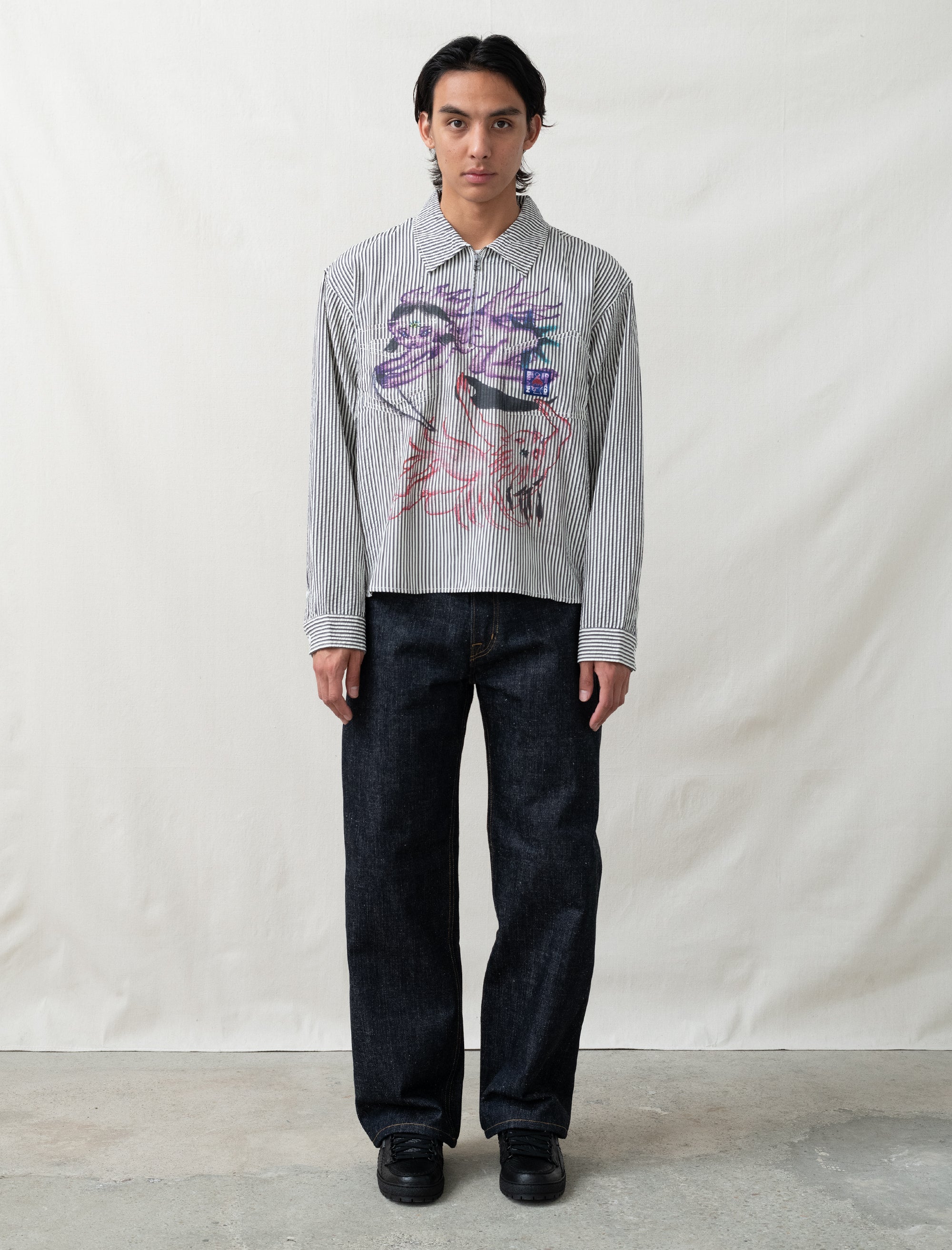 brain dead Angel Striped Half Zip Work Shirt