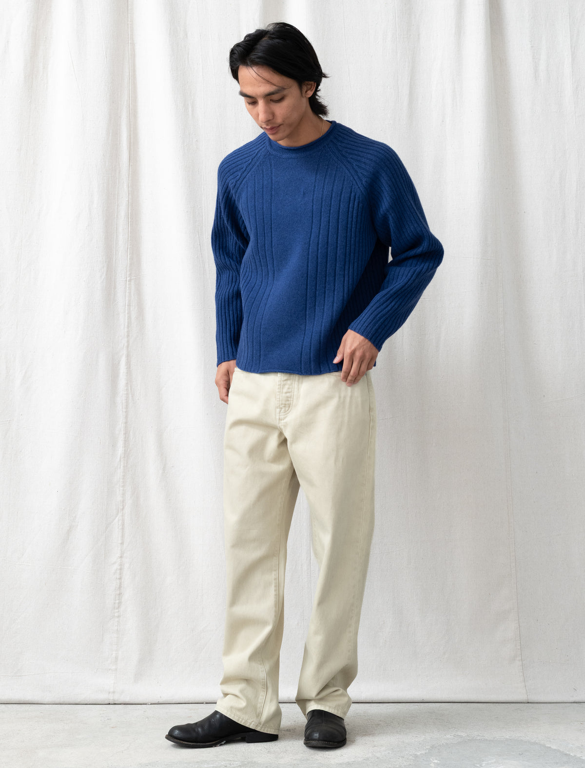 Merino Roll Neck Sweater (Blue)