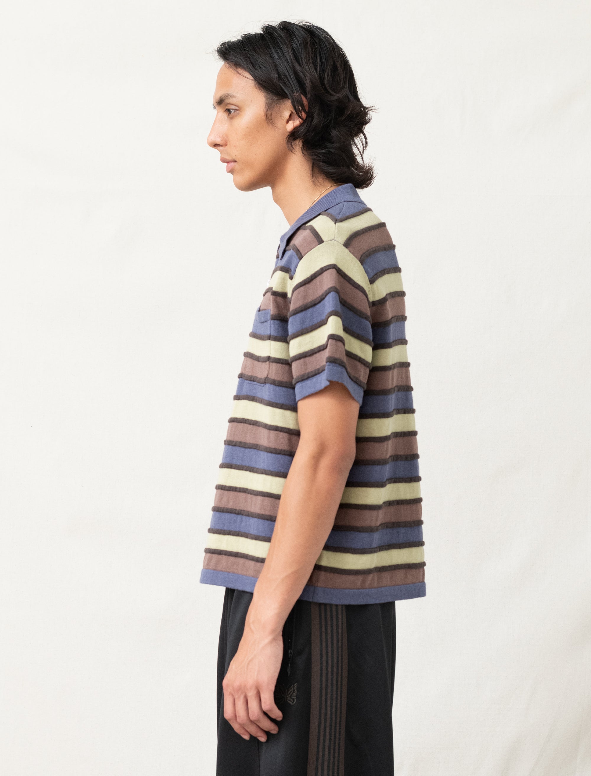 Lifted Stripe Half Zip Shirt (Blue Multi)