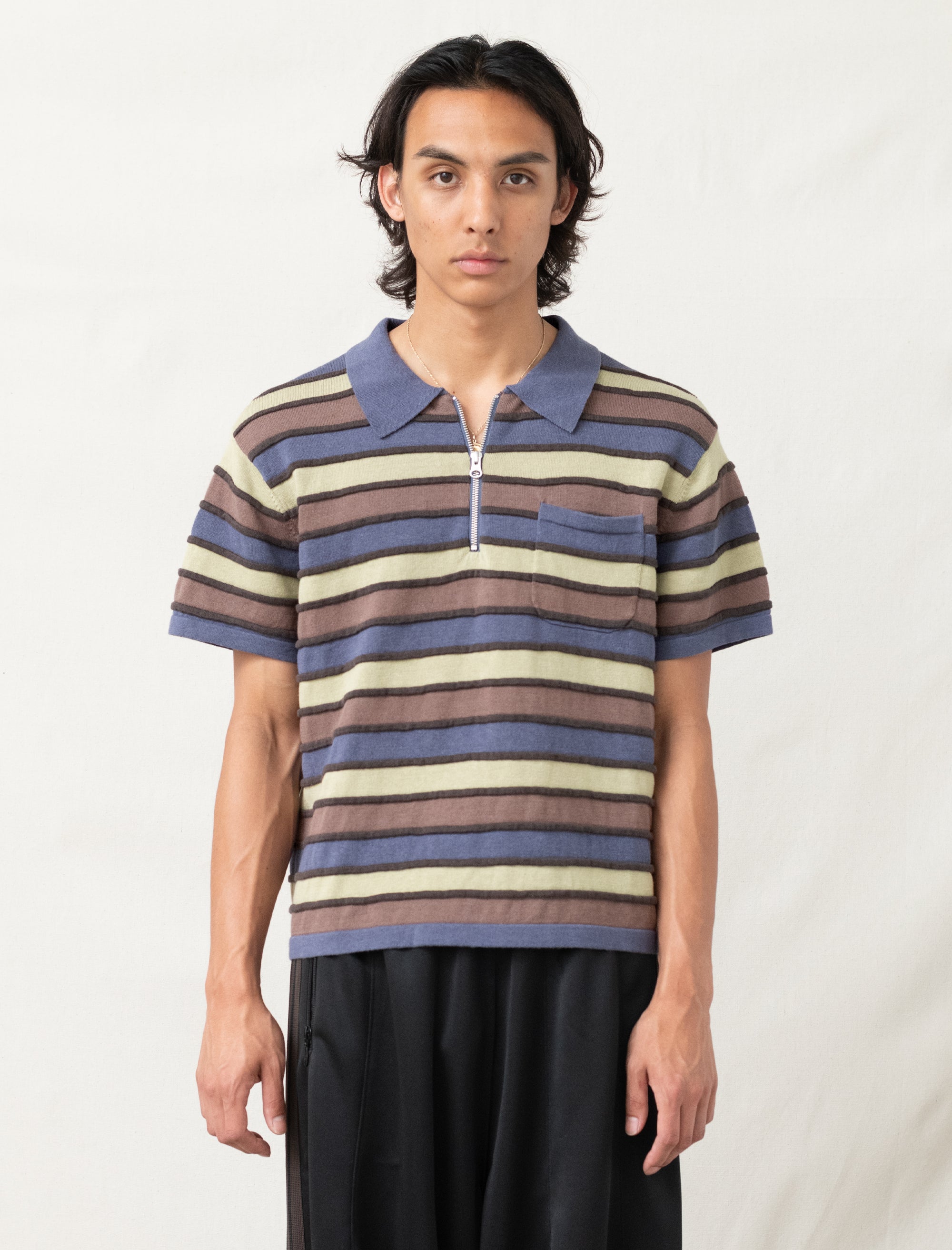 Lifted Stripe Half Zip Shirt (Blue Multi)