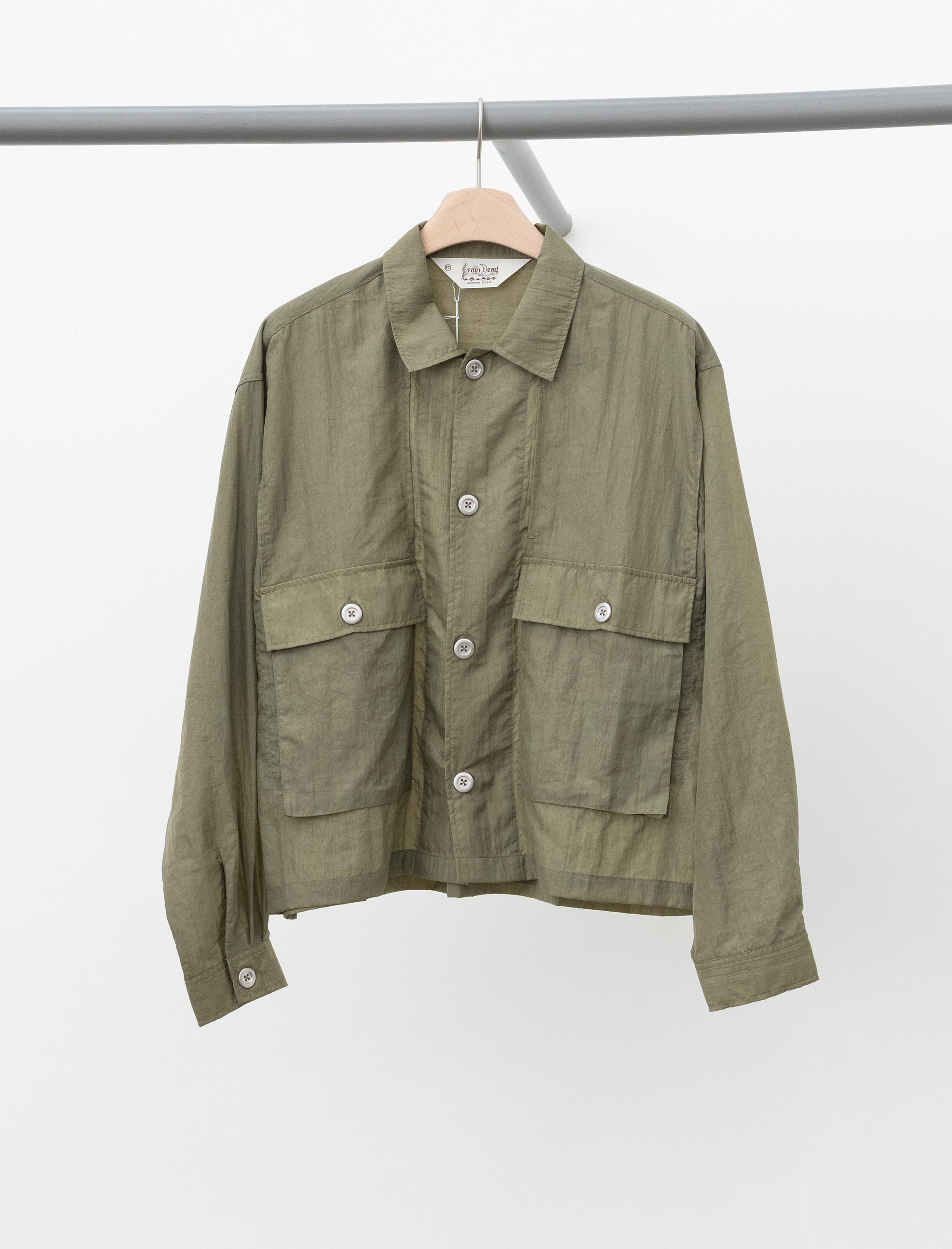 brain dead Cropped Nylon Button Up Shirt (Army)