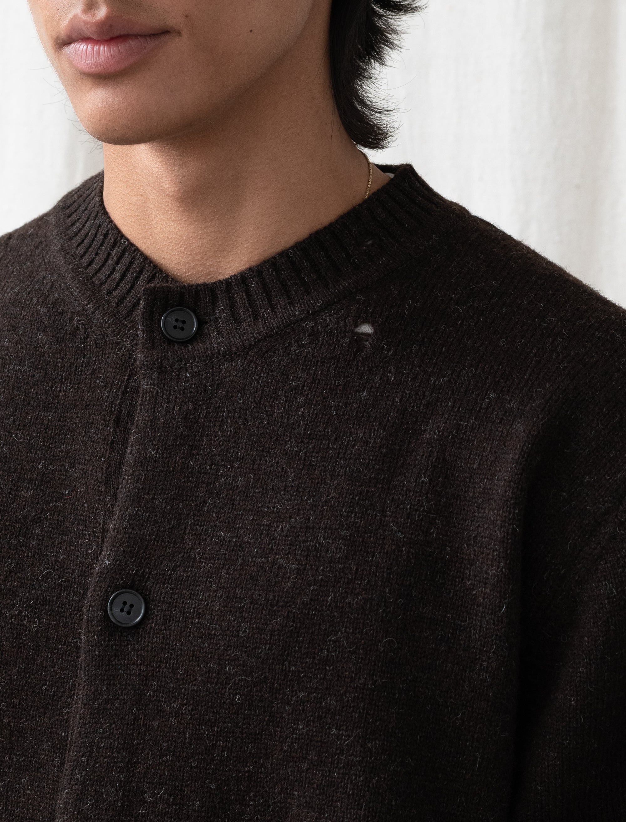 Punched Shetland Cardigan (Dark Brown)