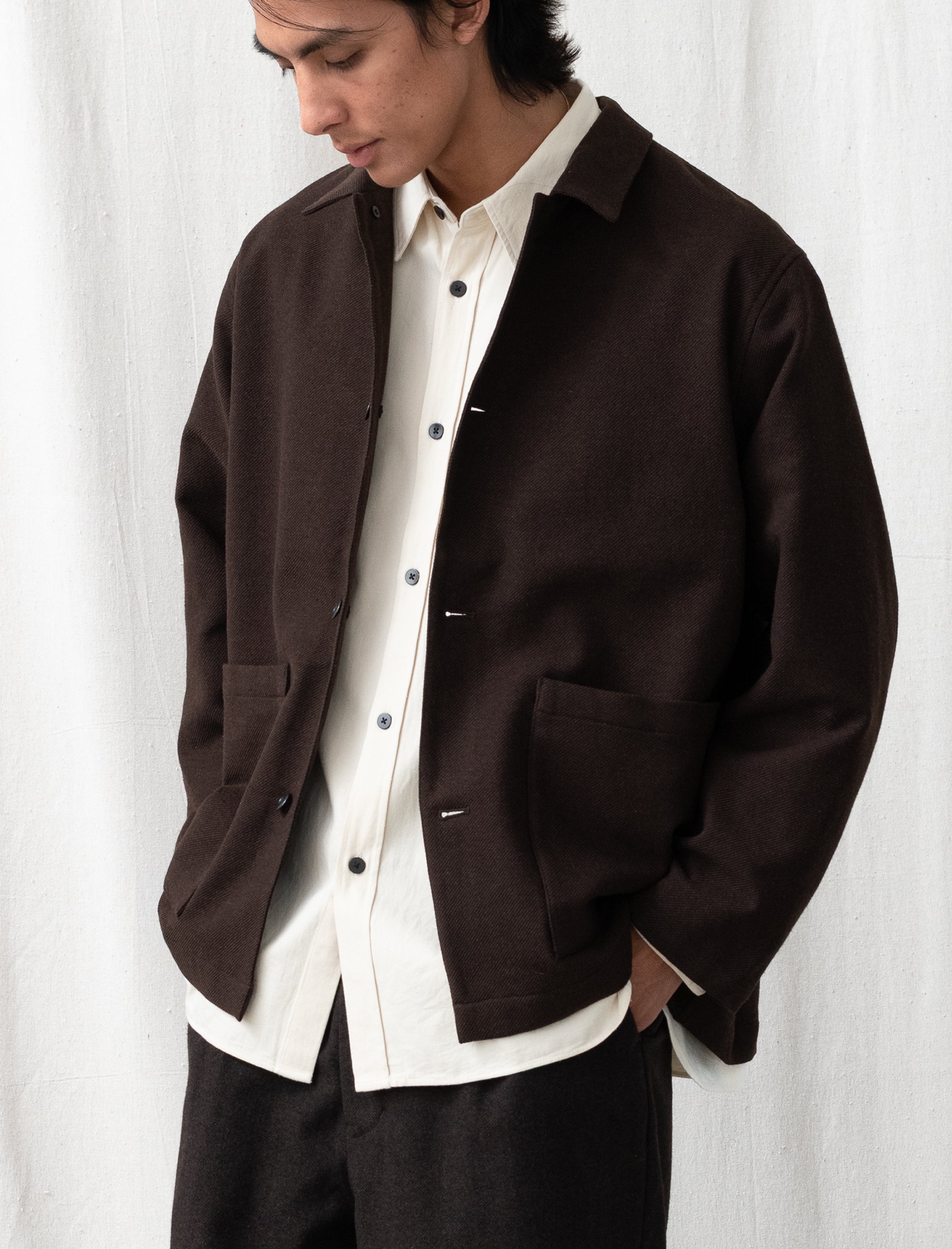 Wool Mixed Jacket (Dark Brown)