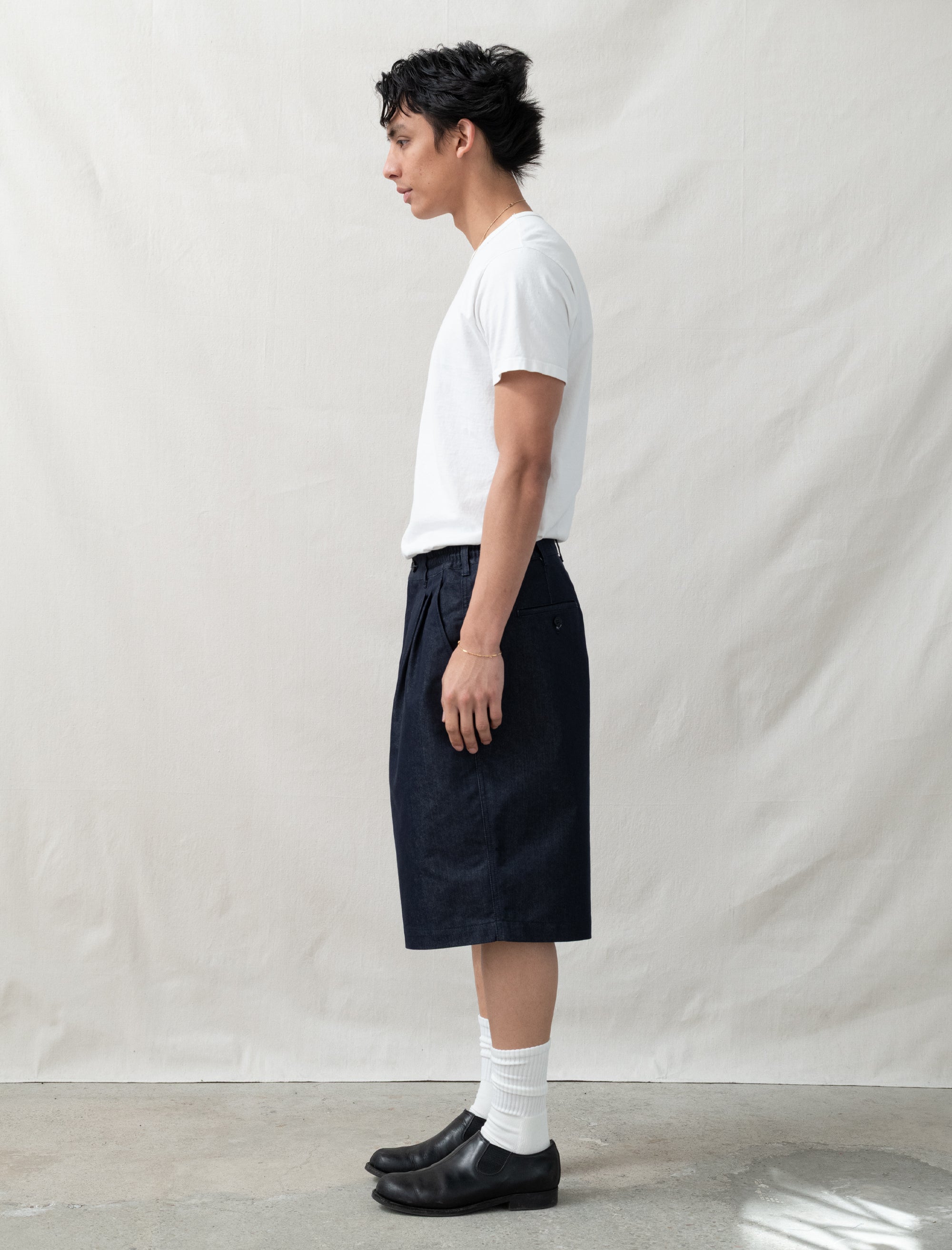 Wide Pleated Shorts (Indigo)