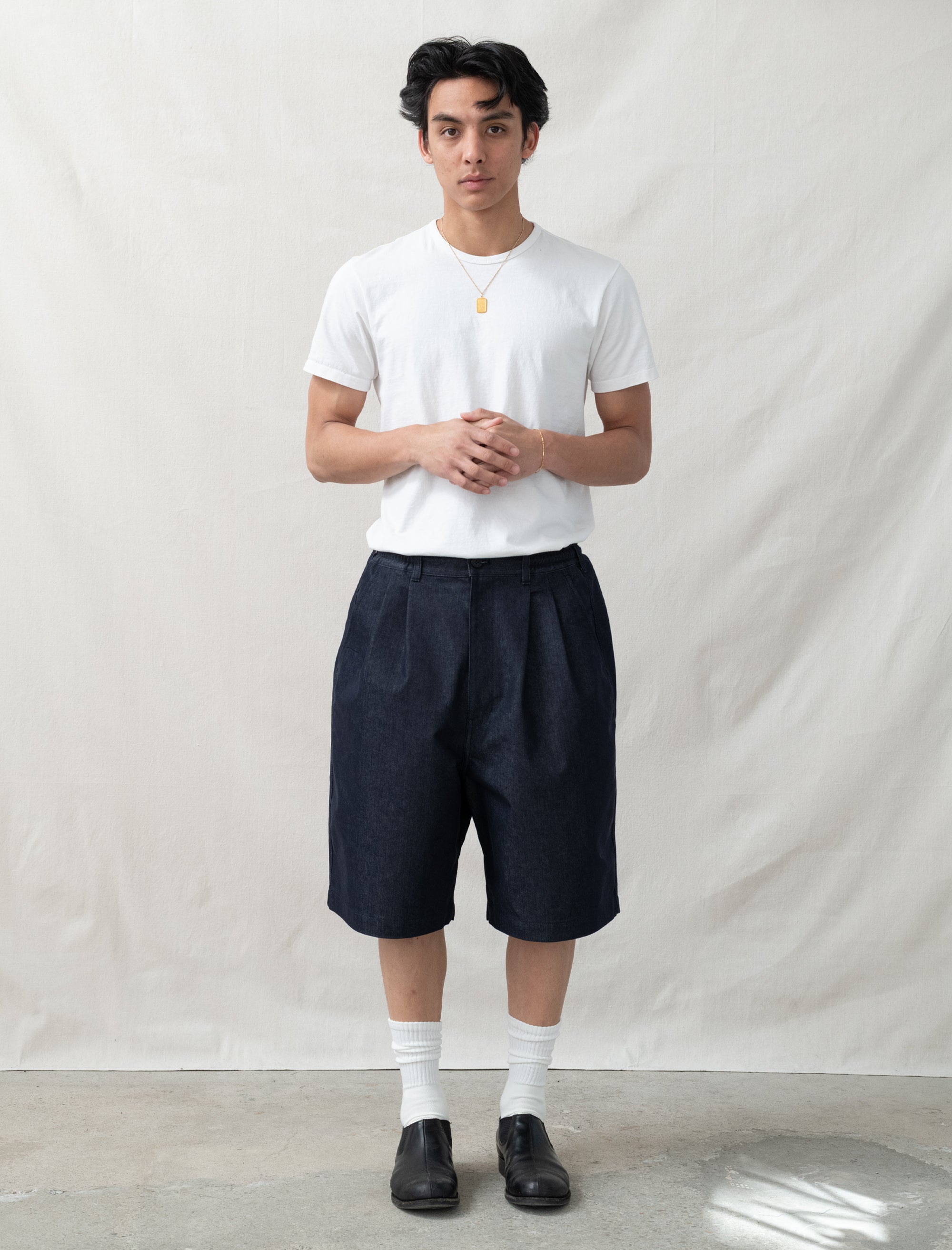Wide Pleated Shorts (Indigo)