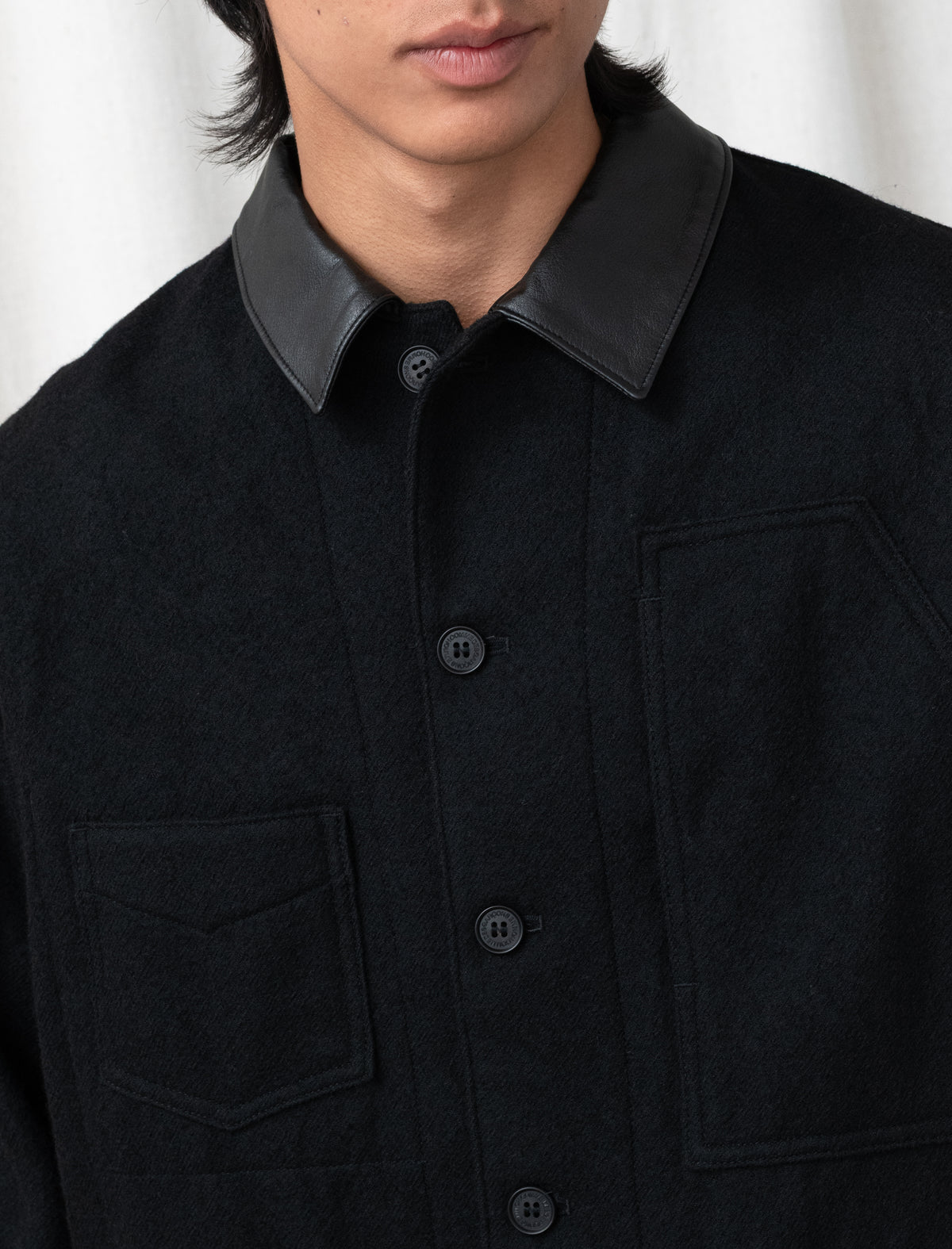 Leather Collar Wool Chore Jacket J020 (Charocal/Black)