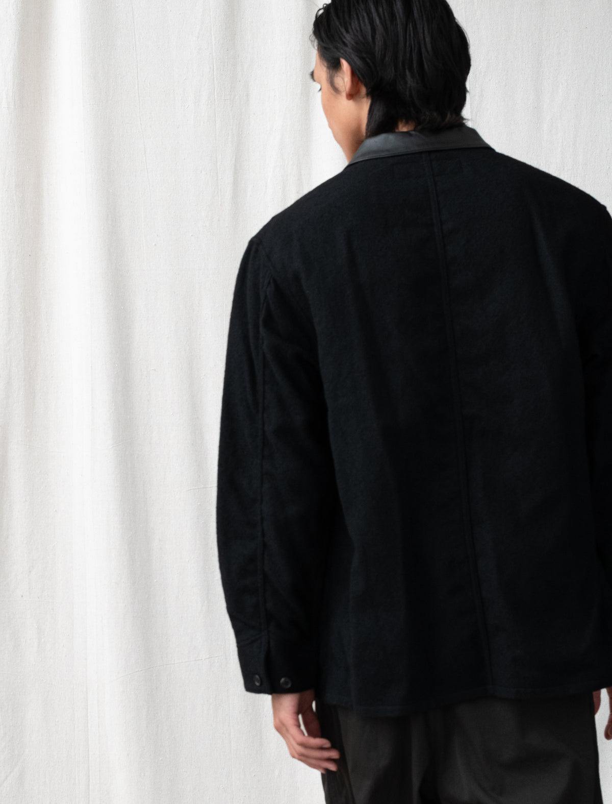 Leather Collar Wool Chore Jacket J020 (Charocal/Black)