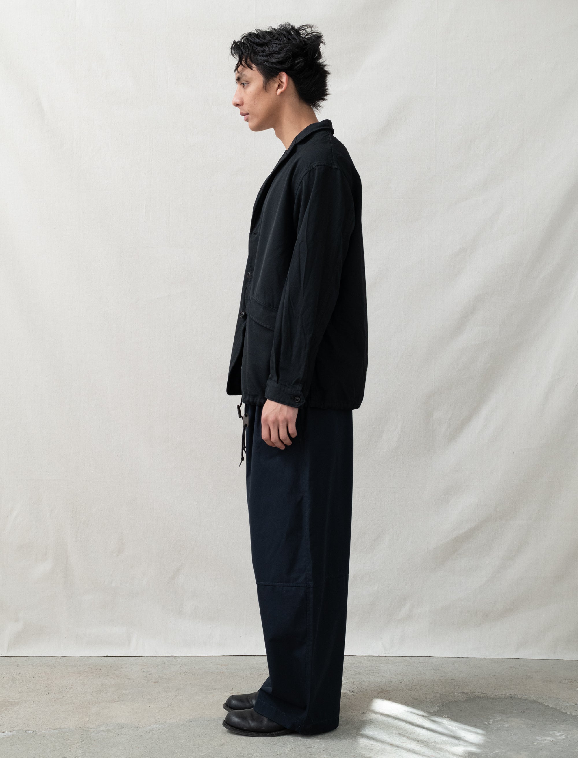 Wide Pleated Cotton Pant (Navy)