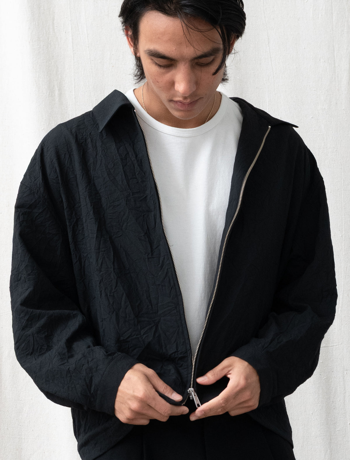 Creasy Zip Up Blouson (Black)
