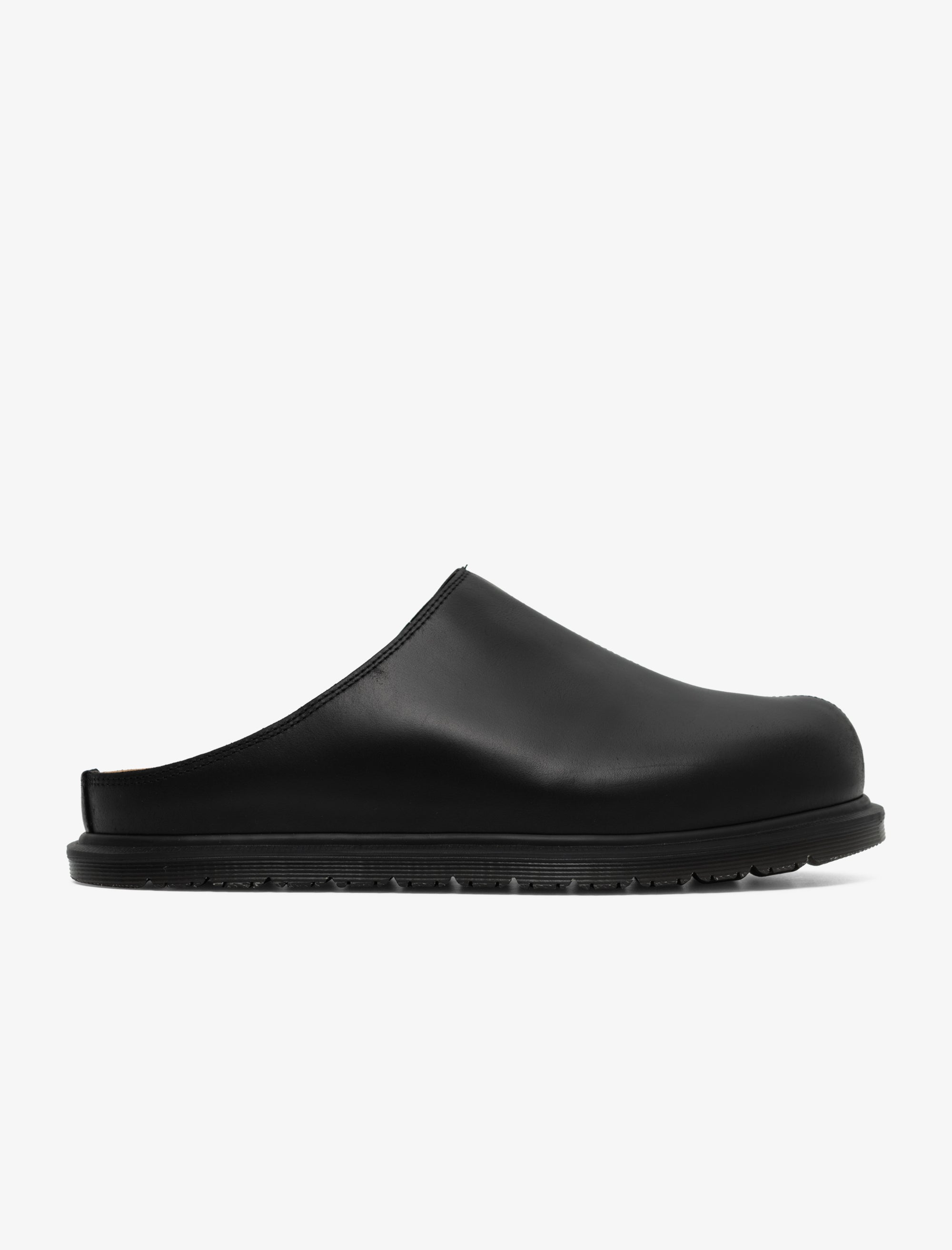 Black clog shoe on a white background