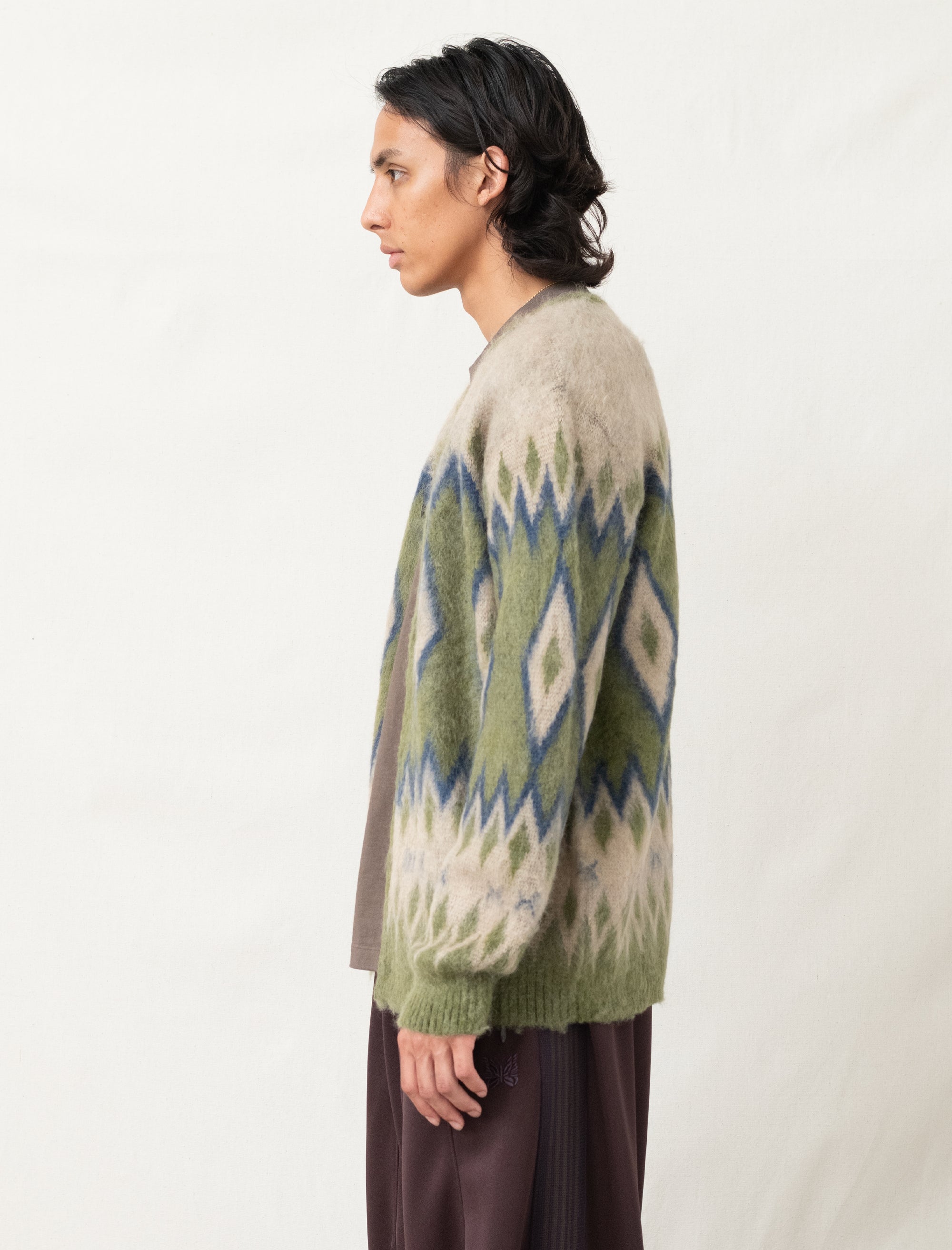 Mohair Diamond Cardigan (Olive)