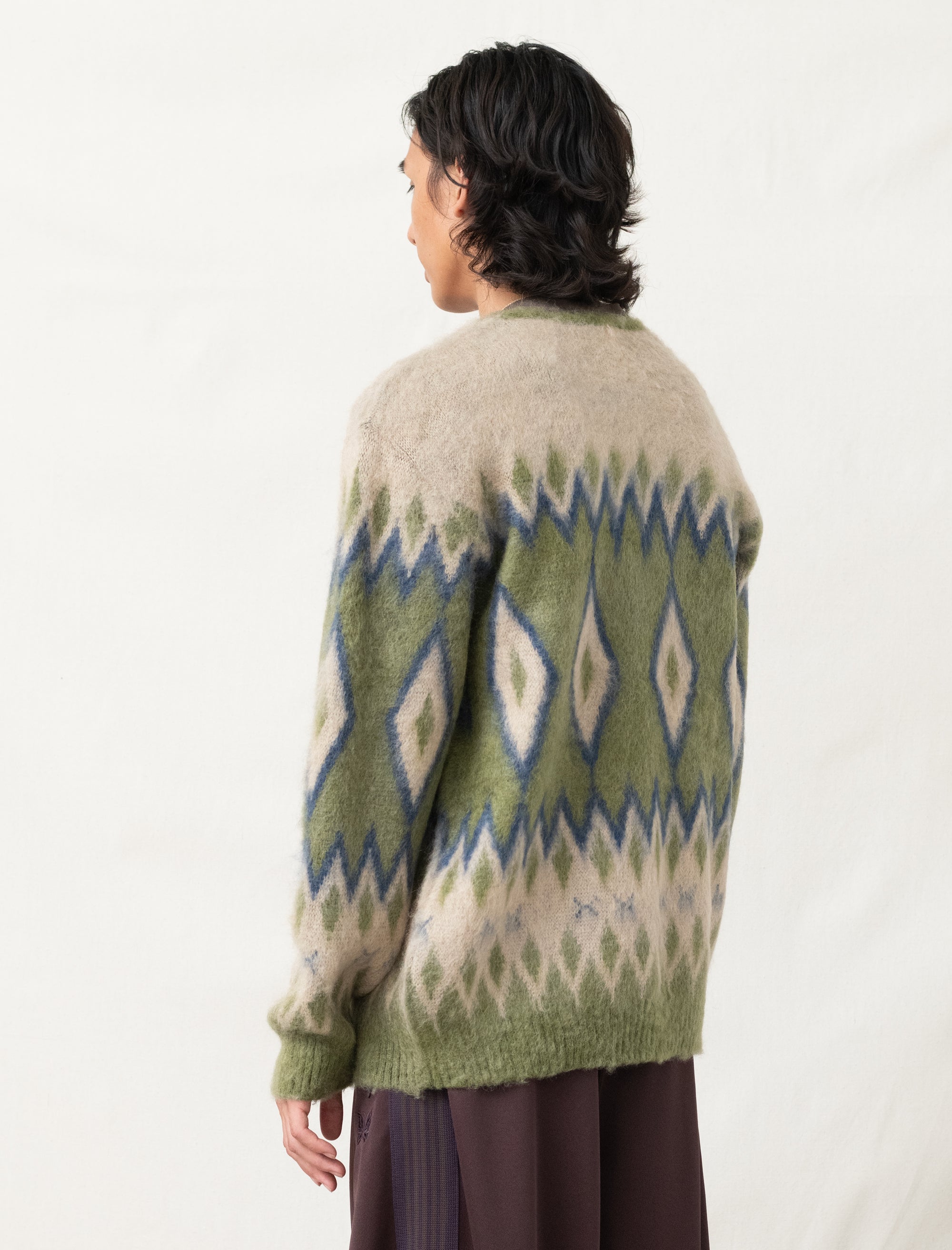 Mohair Diamond Cardigan (Olive)