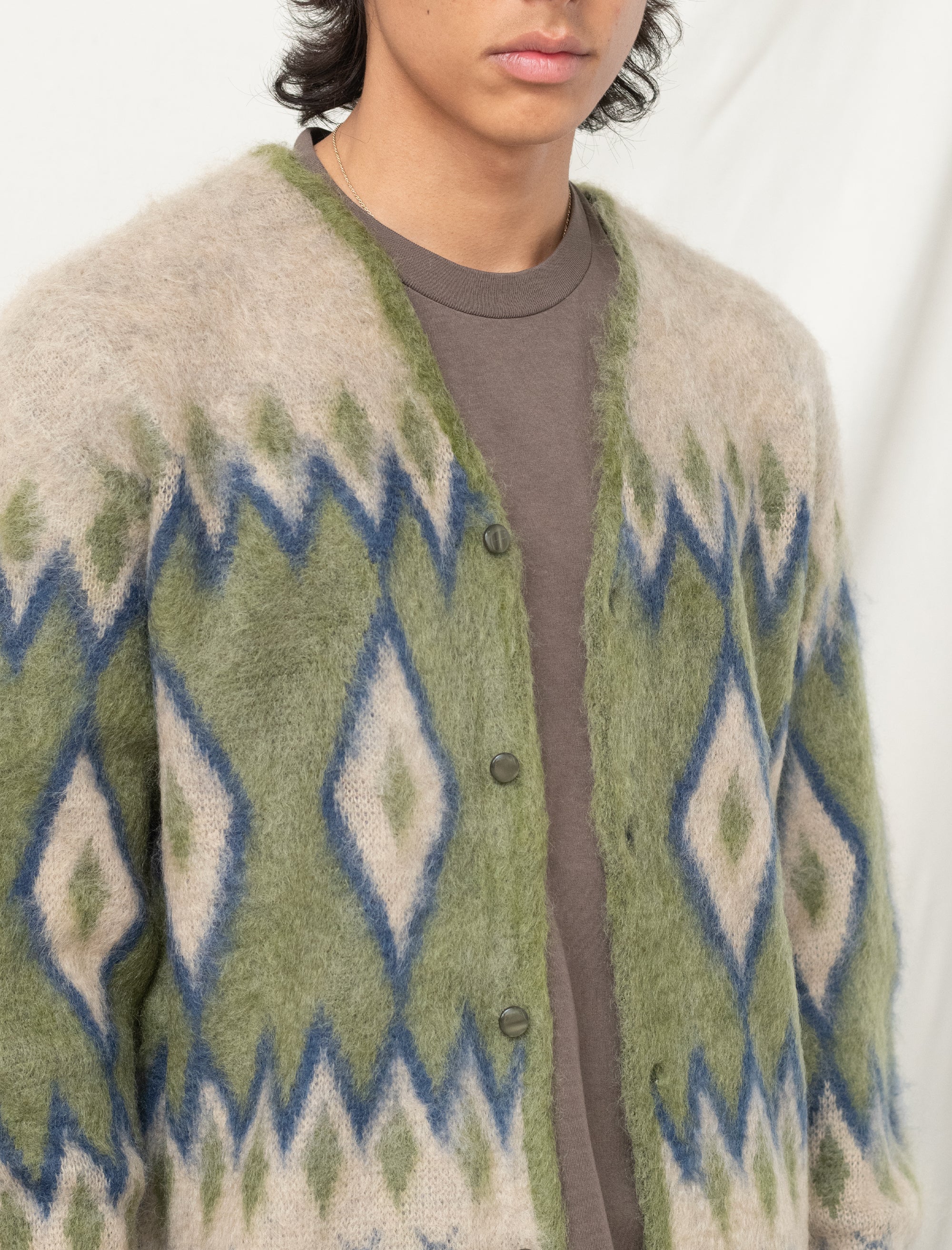 Mohair Diamond Cardigan (Olive)