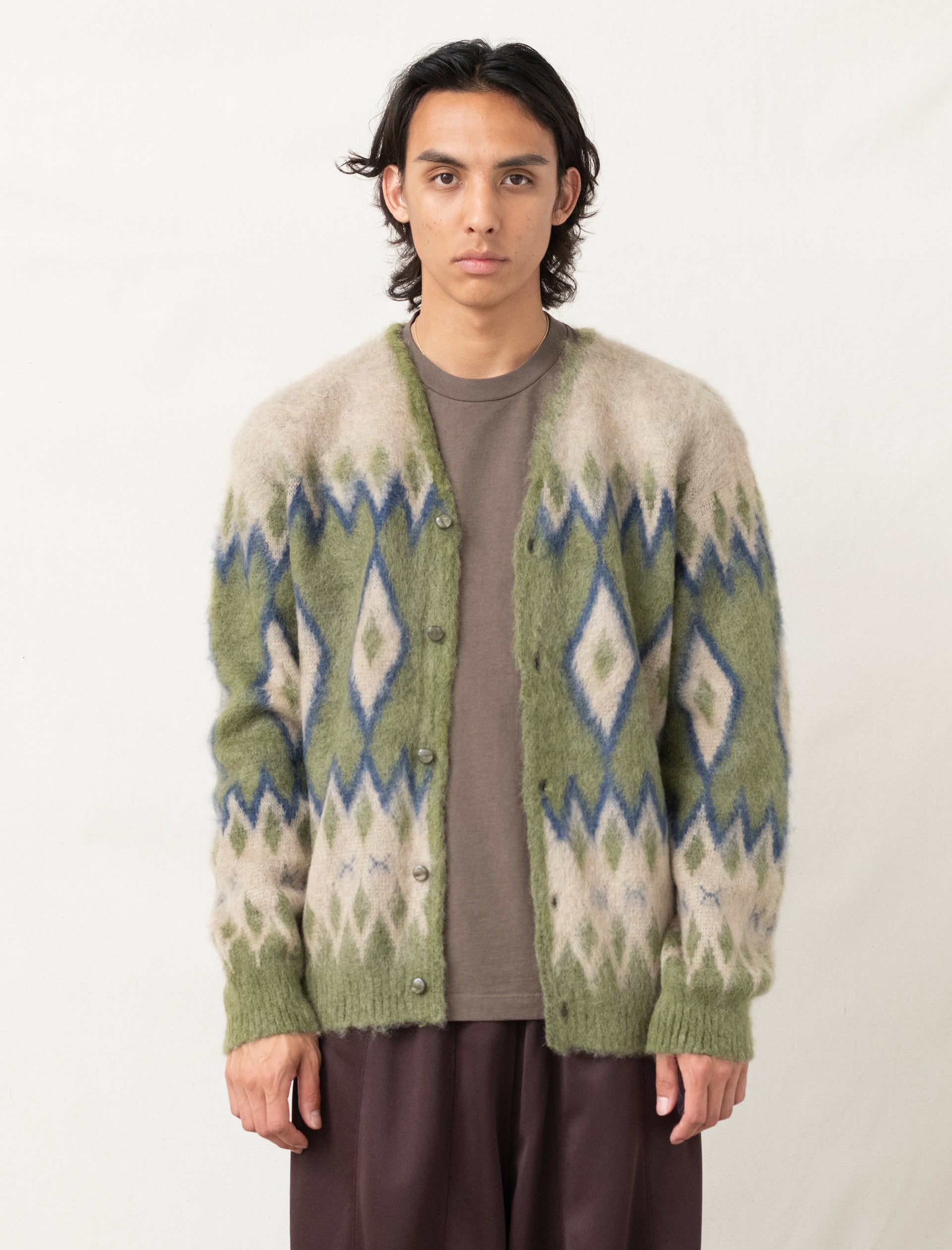 Needles Mohair Diamond Cardigan (Olive) – Bows and Arrows