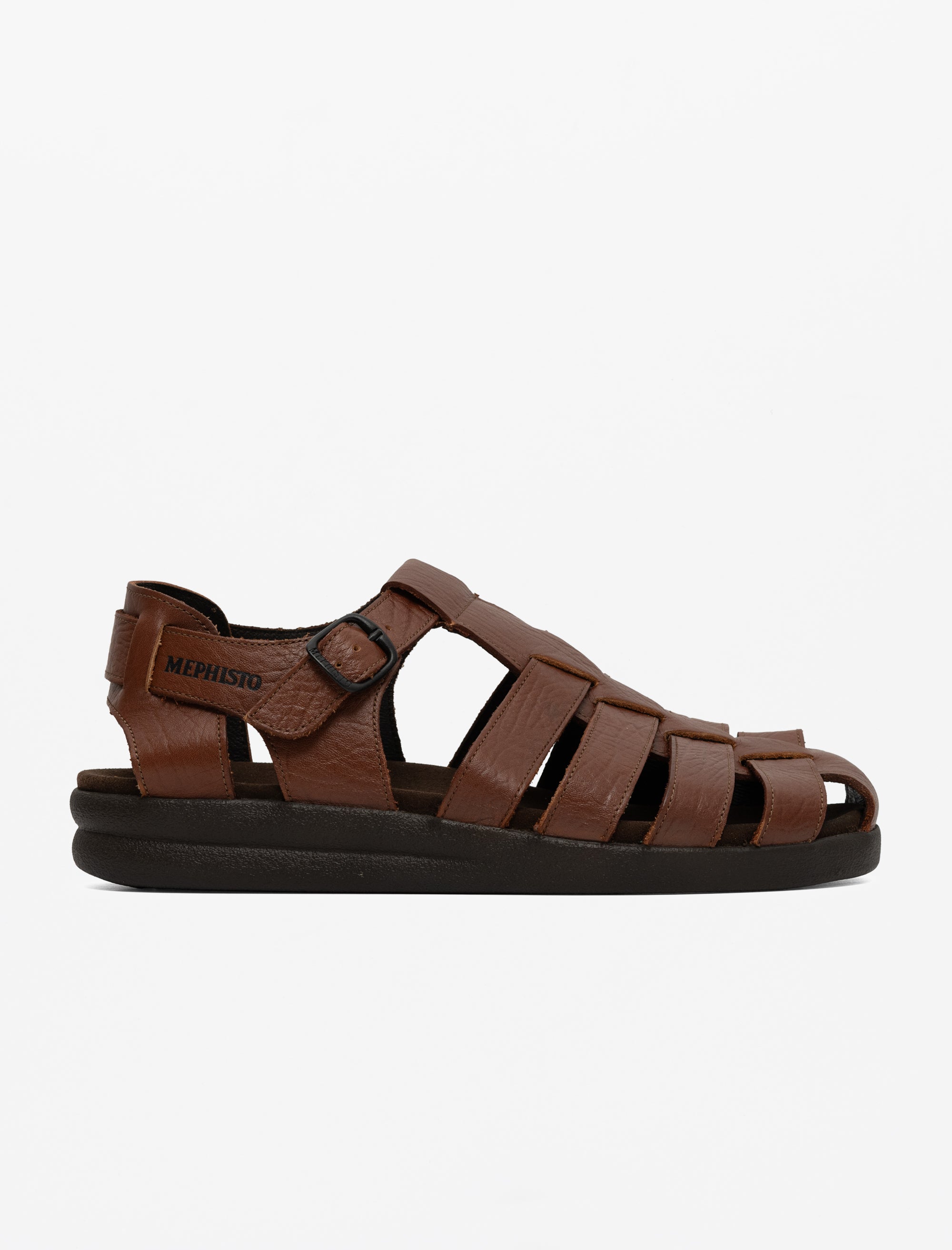 Brown sandal with black sole on a white background