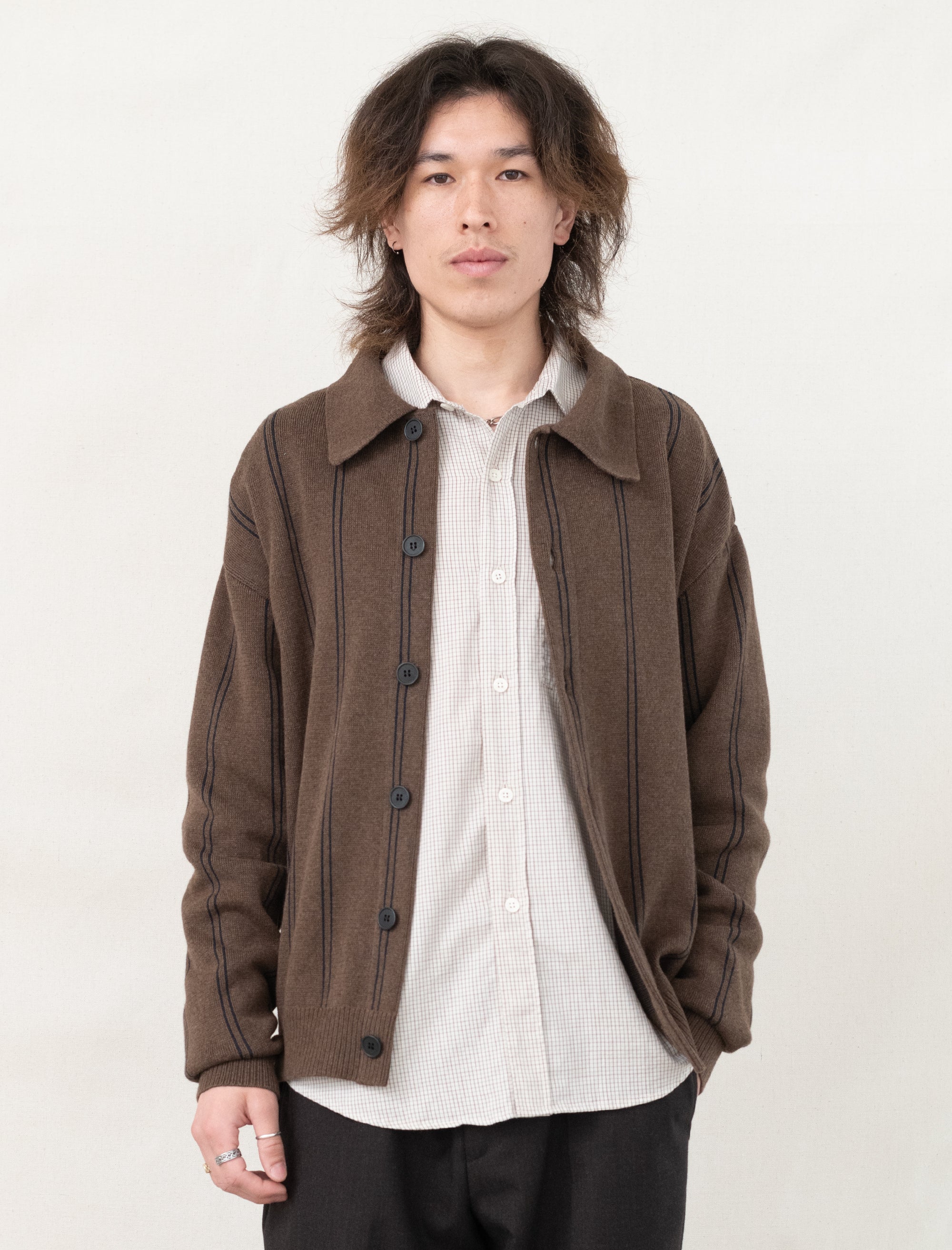 Formal Cardigan (Light Brown Stripe)