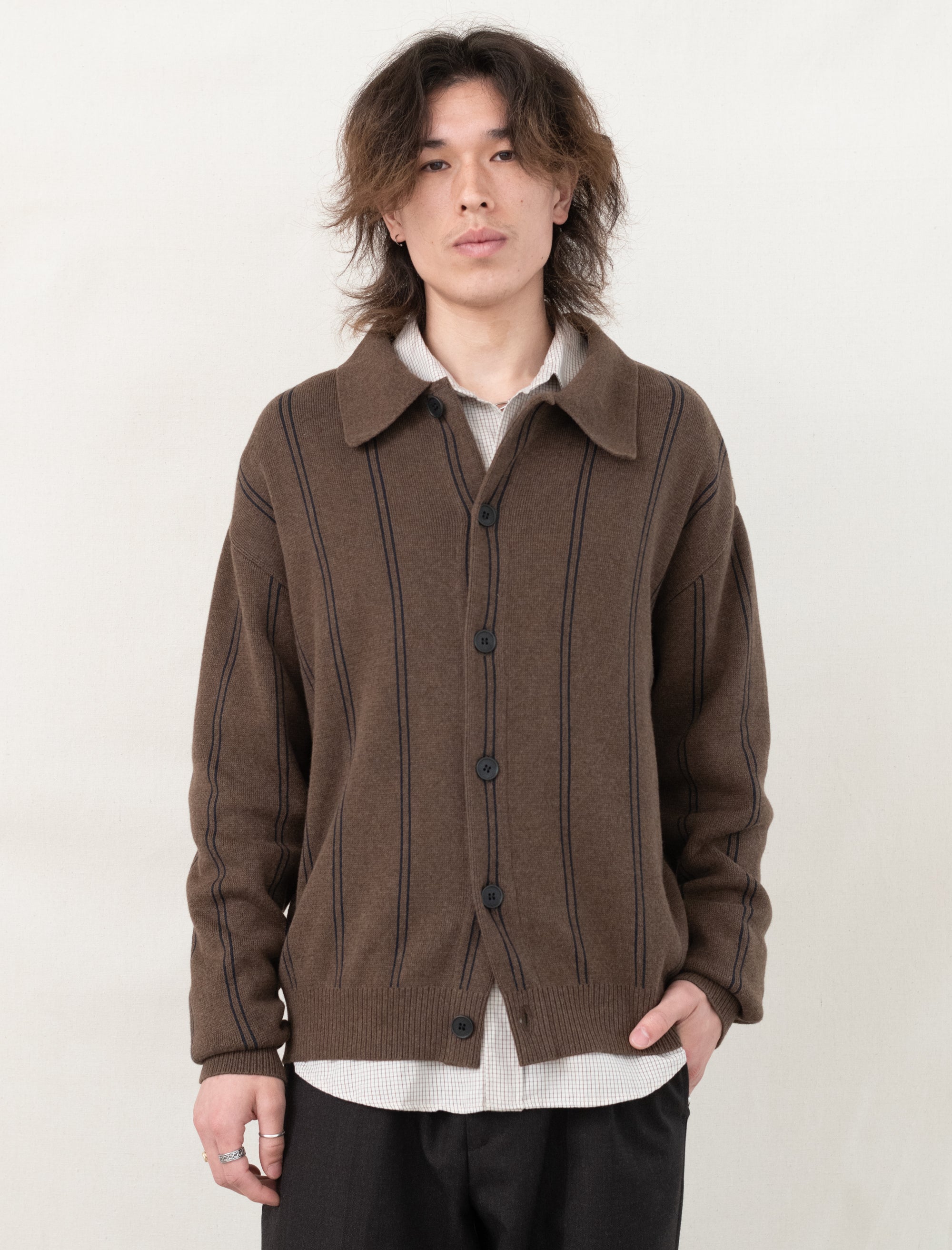 Formal Cardigan (Light Brown Stripe)