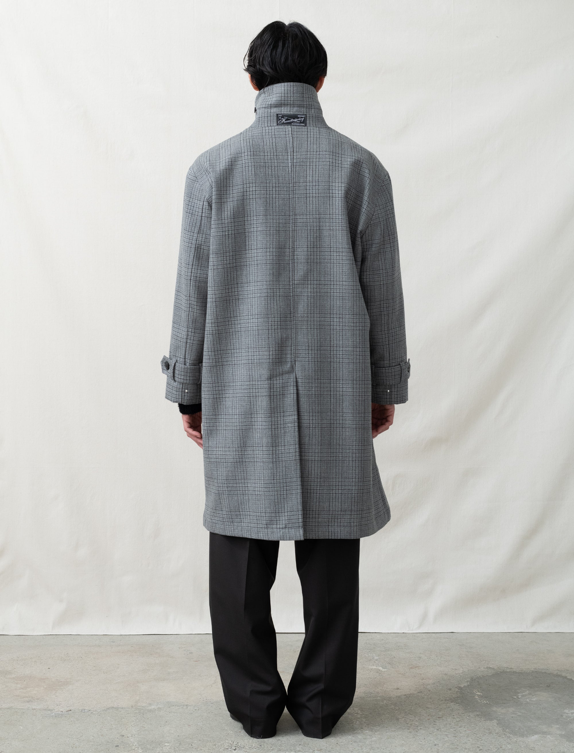 mfpen client coat in grey glen check 