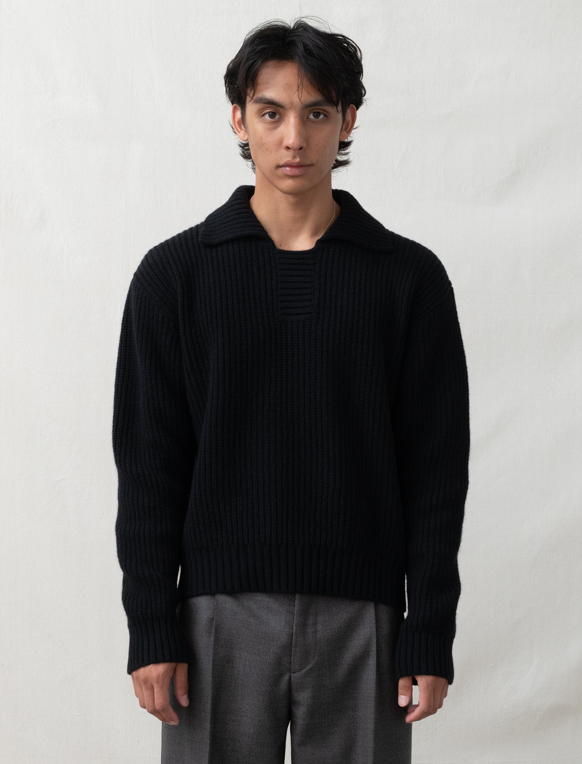  - Collar Sweater (Black) - Bows and Arrows