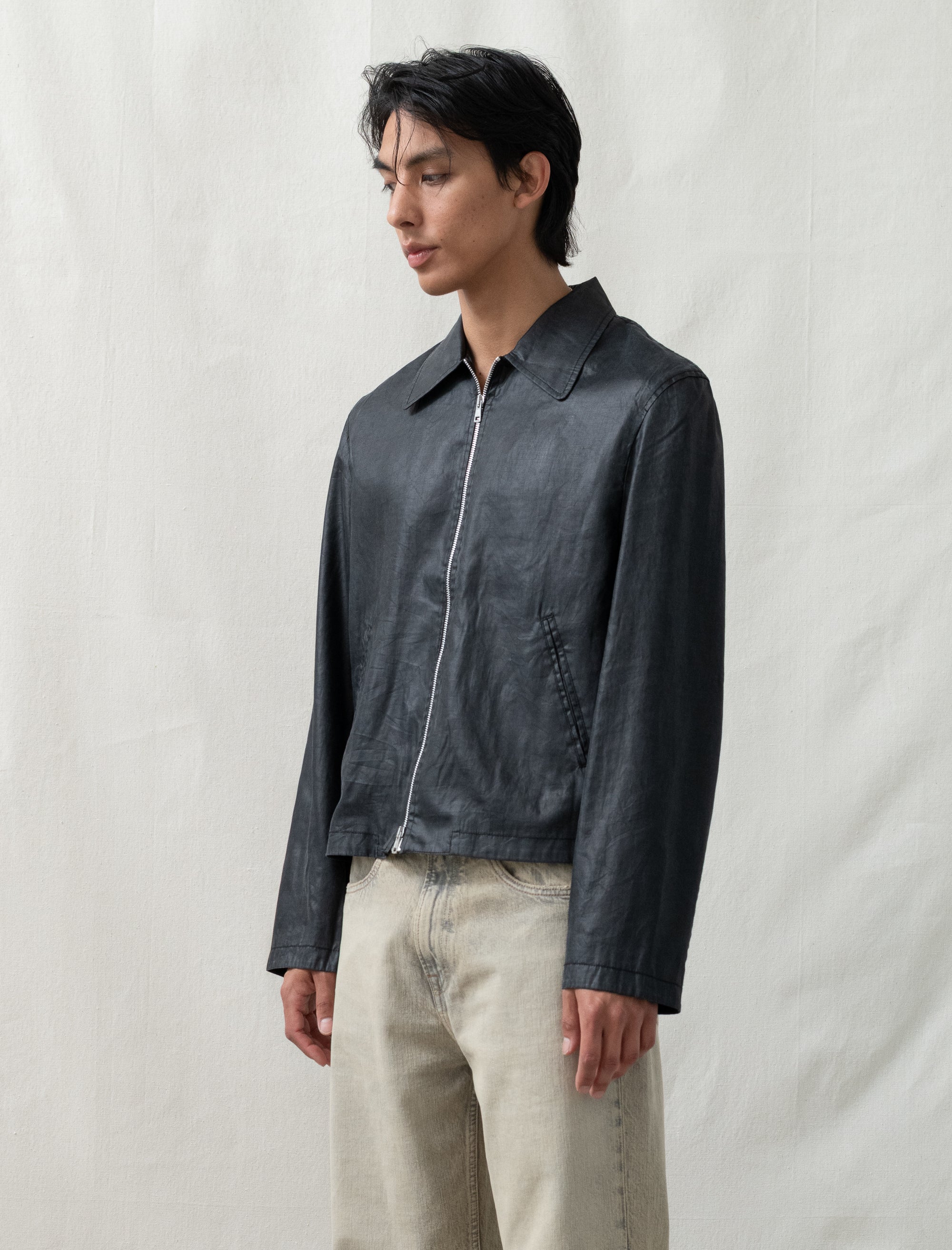 Mini Jacket Worker (Lacquer Black Mirror Tencel)