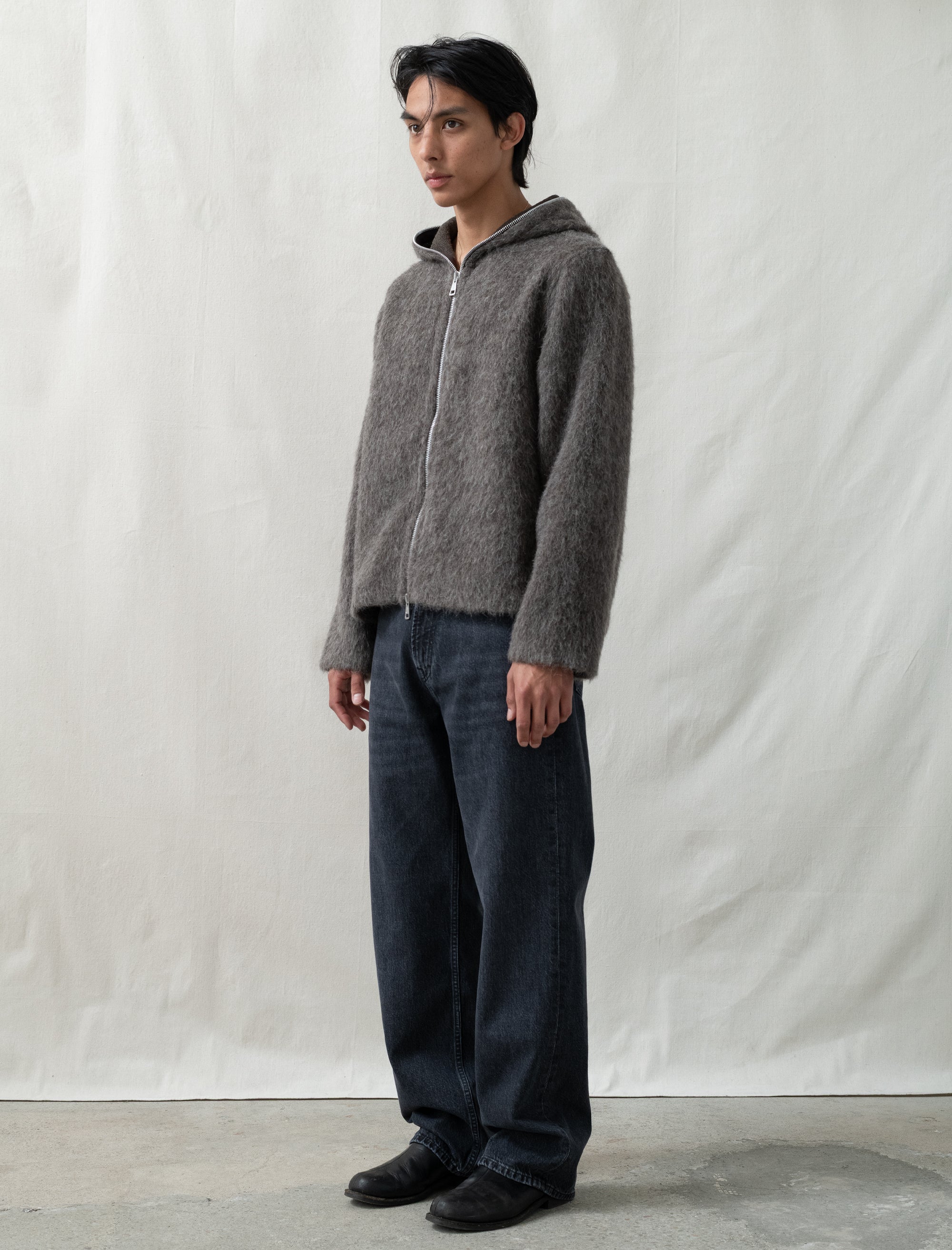 Full Zip Hood (Mole Grey Hairy Wool)