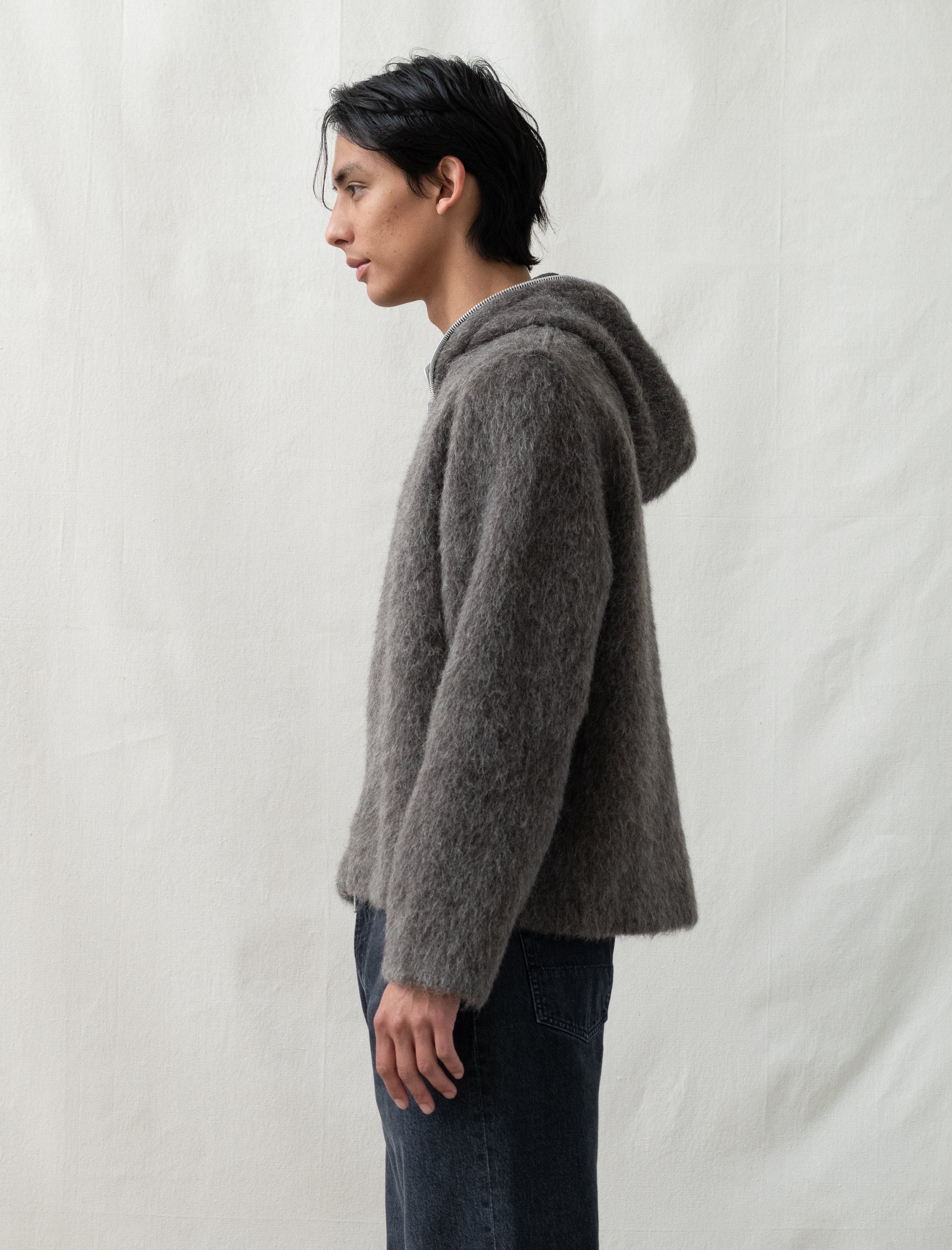 Full Zip Hood (Mole Grey Hairy Wool)