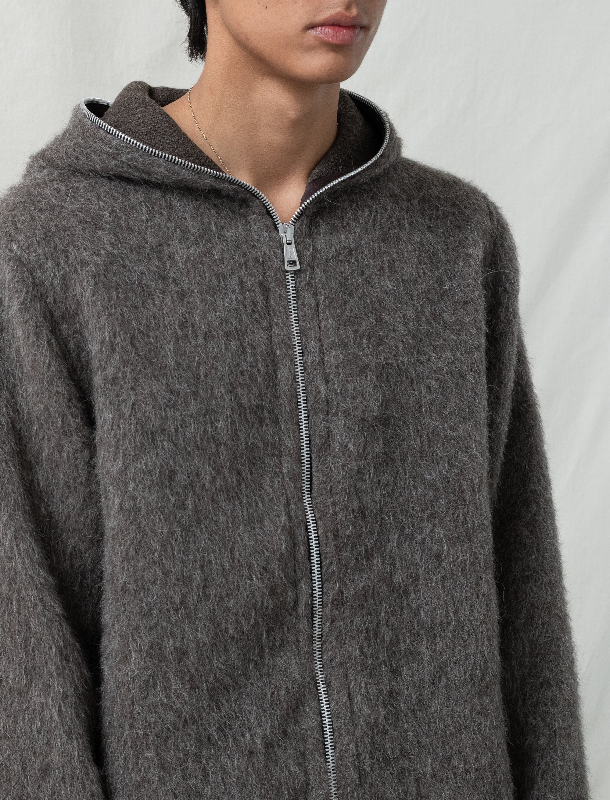 Full Zip Hood (Mole Grey Hairy Wool)