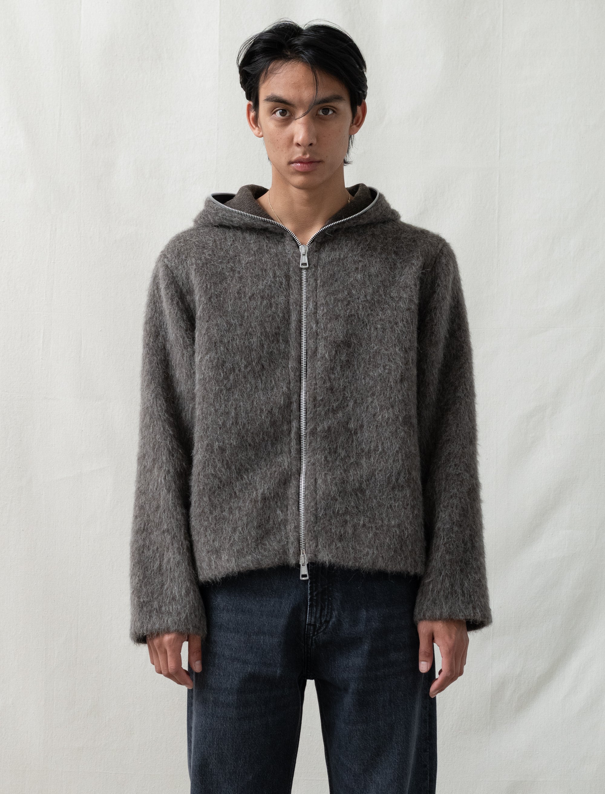 Full Zip Hood (Mole Grey Hairy Wool)