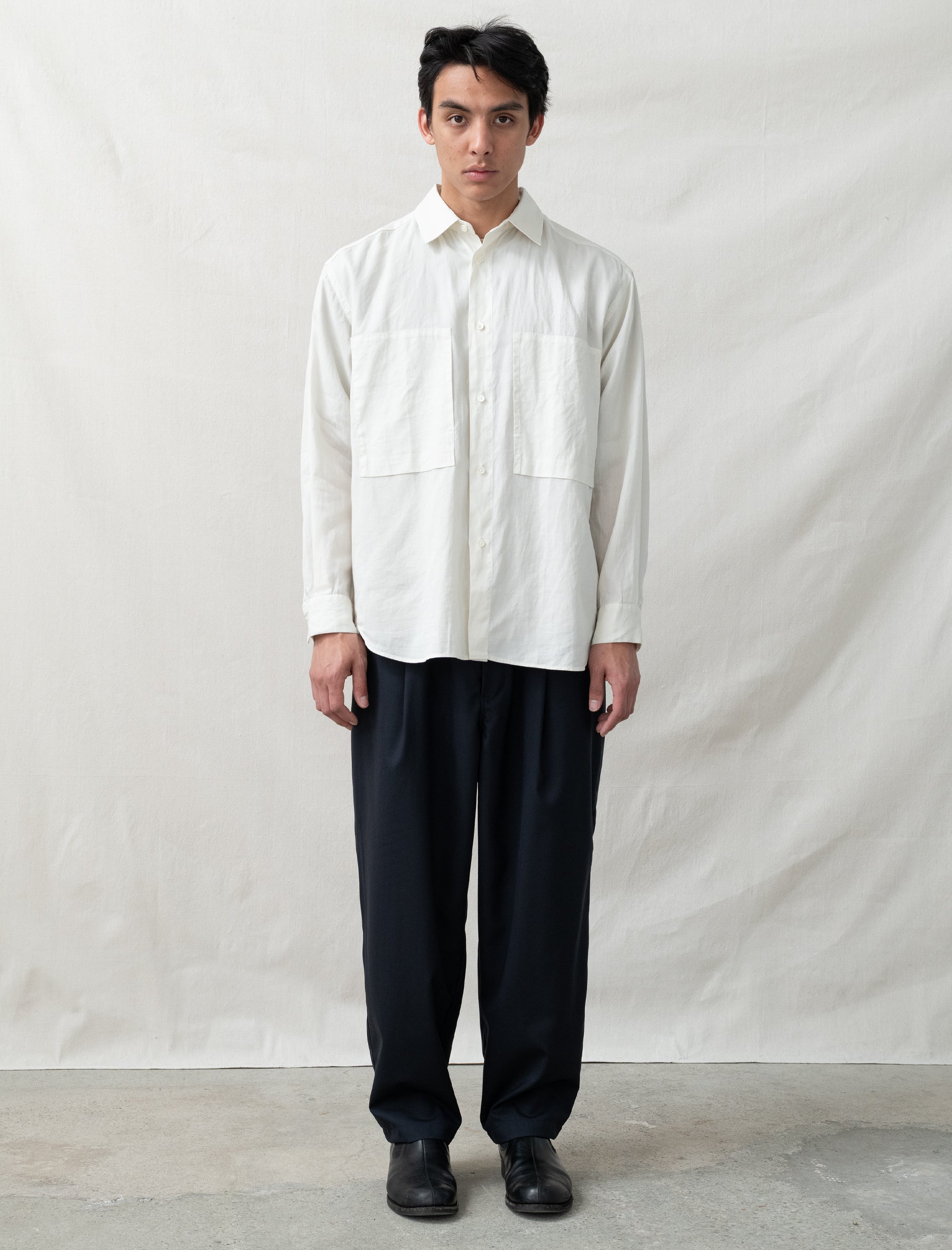 Summer Wool Wide Pants (Black Navy)