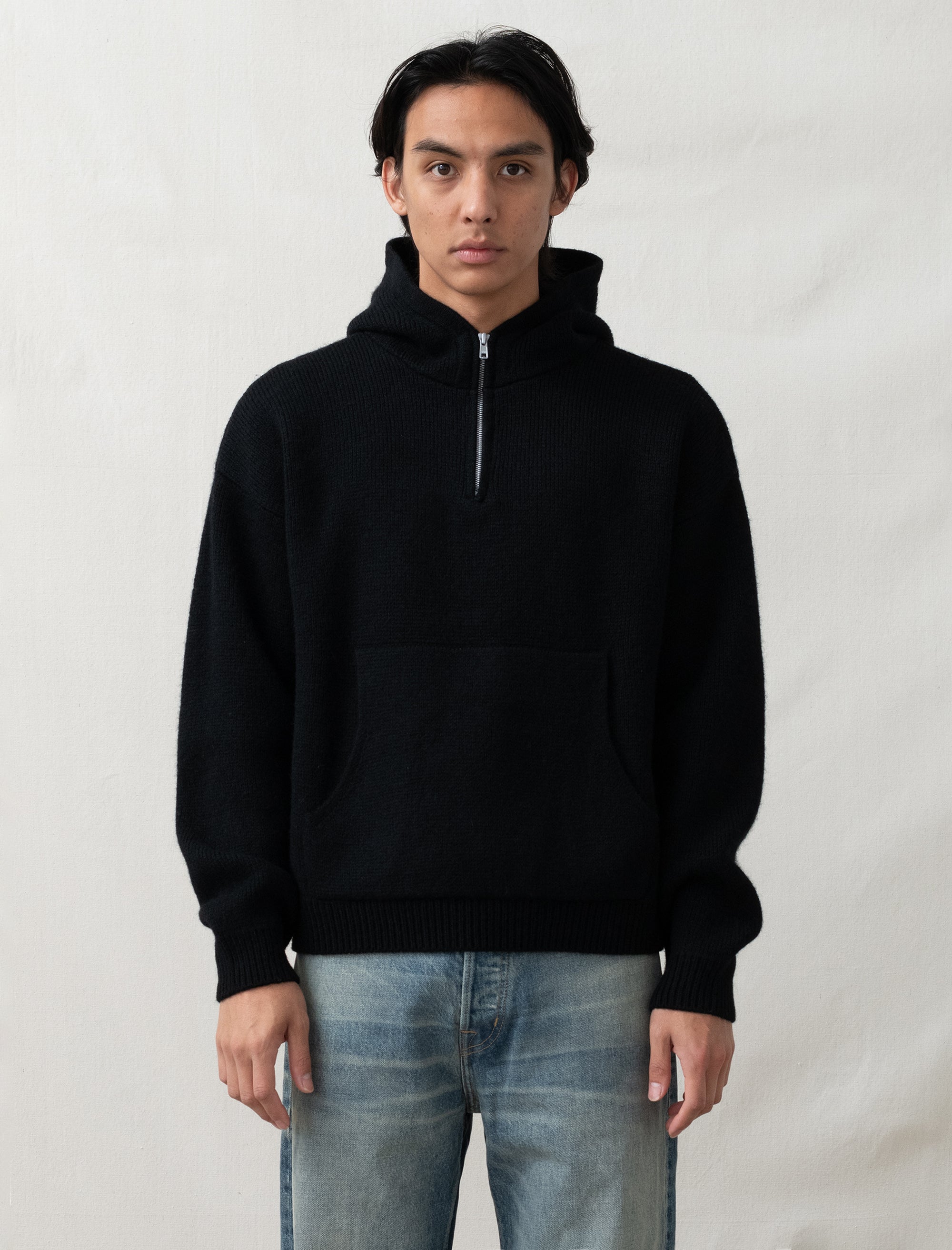  - Quarter Zip Hooded Sweater (Black)