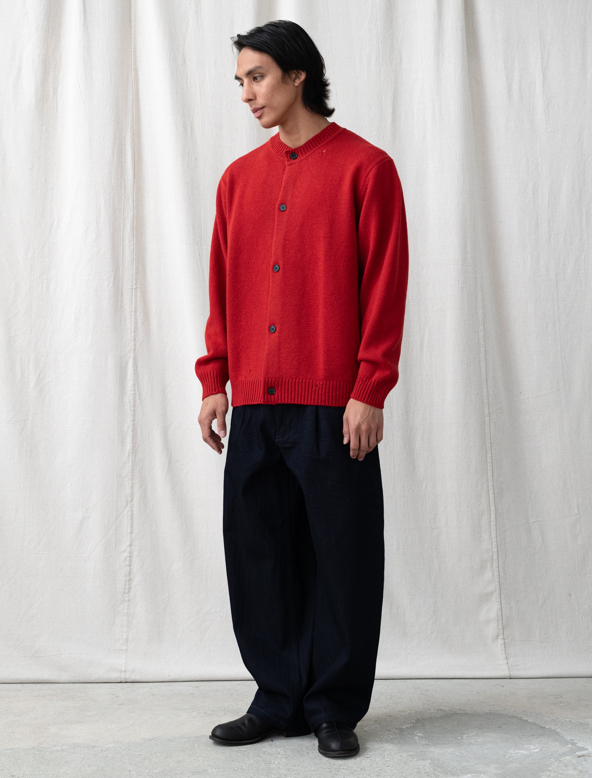 Punched Shetland Cardigan (Vermilion Red)