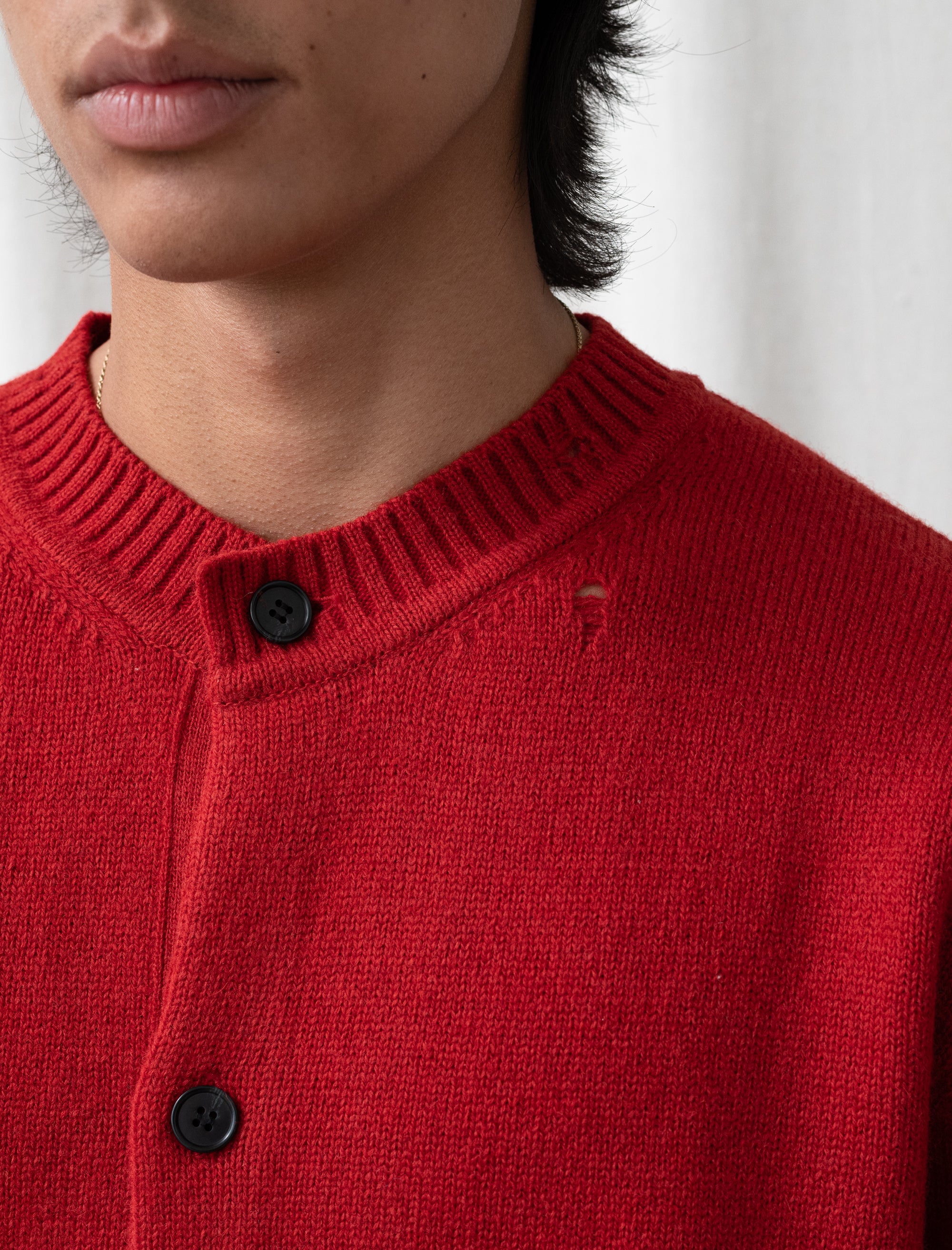 Punched Shetland Cardigan (Vermilion Red)