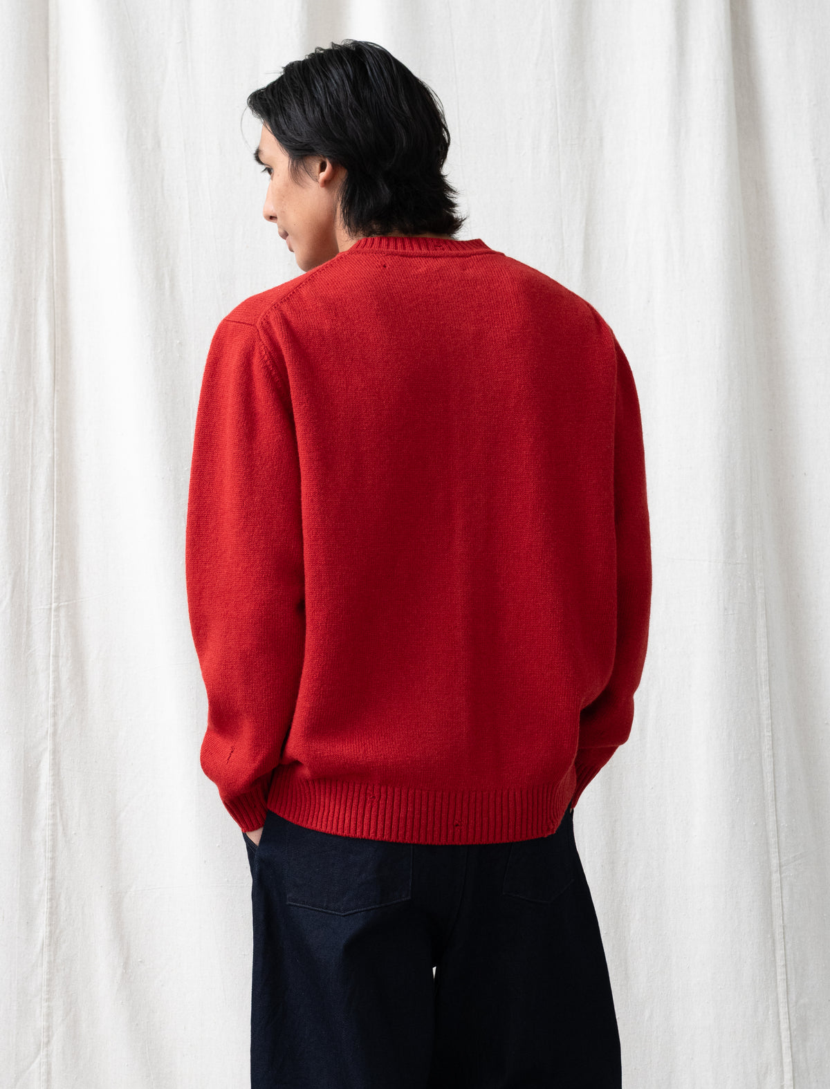 Punched Shetland Cardigan (Vermilion Red)