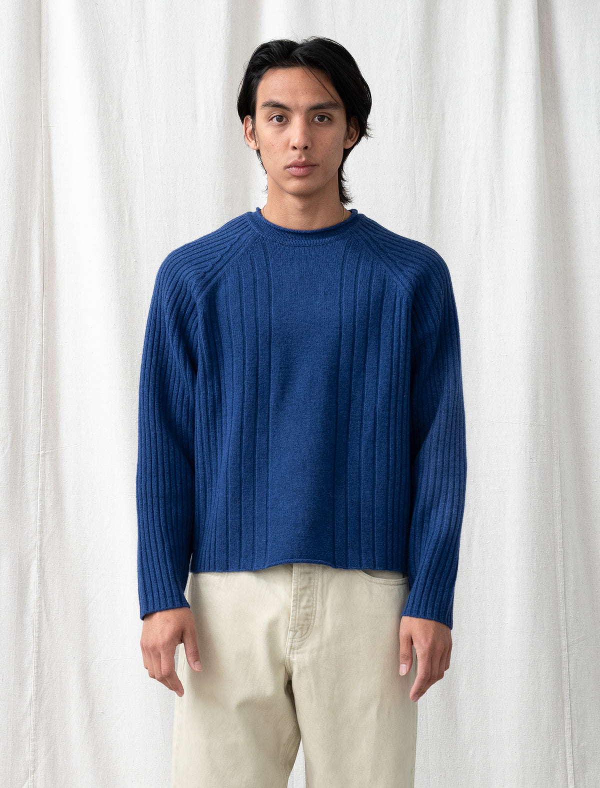 Merino Roll Neck Sweater (Blue)