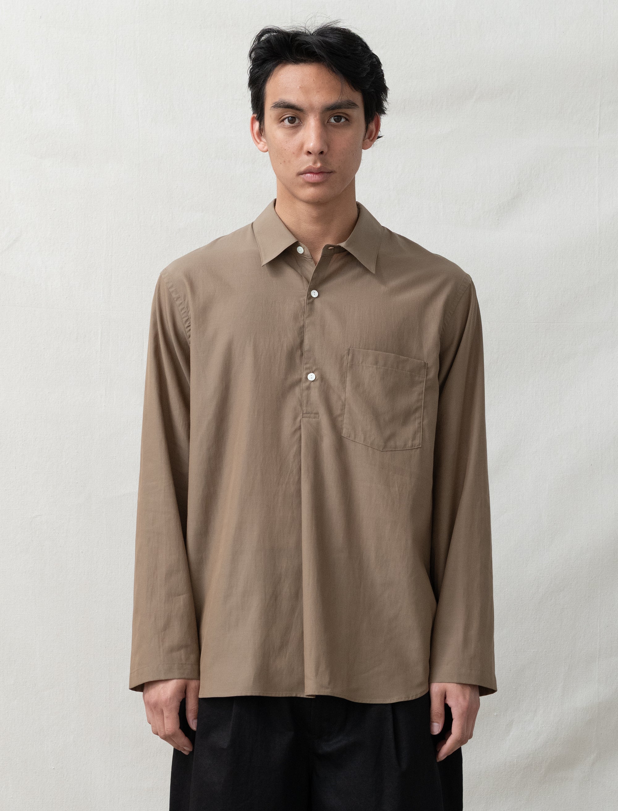 still by hand Cupro Pullover Shirt (Khaki Brown)
