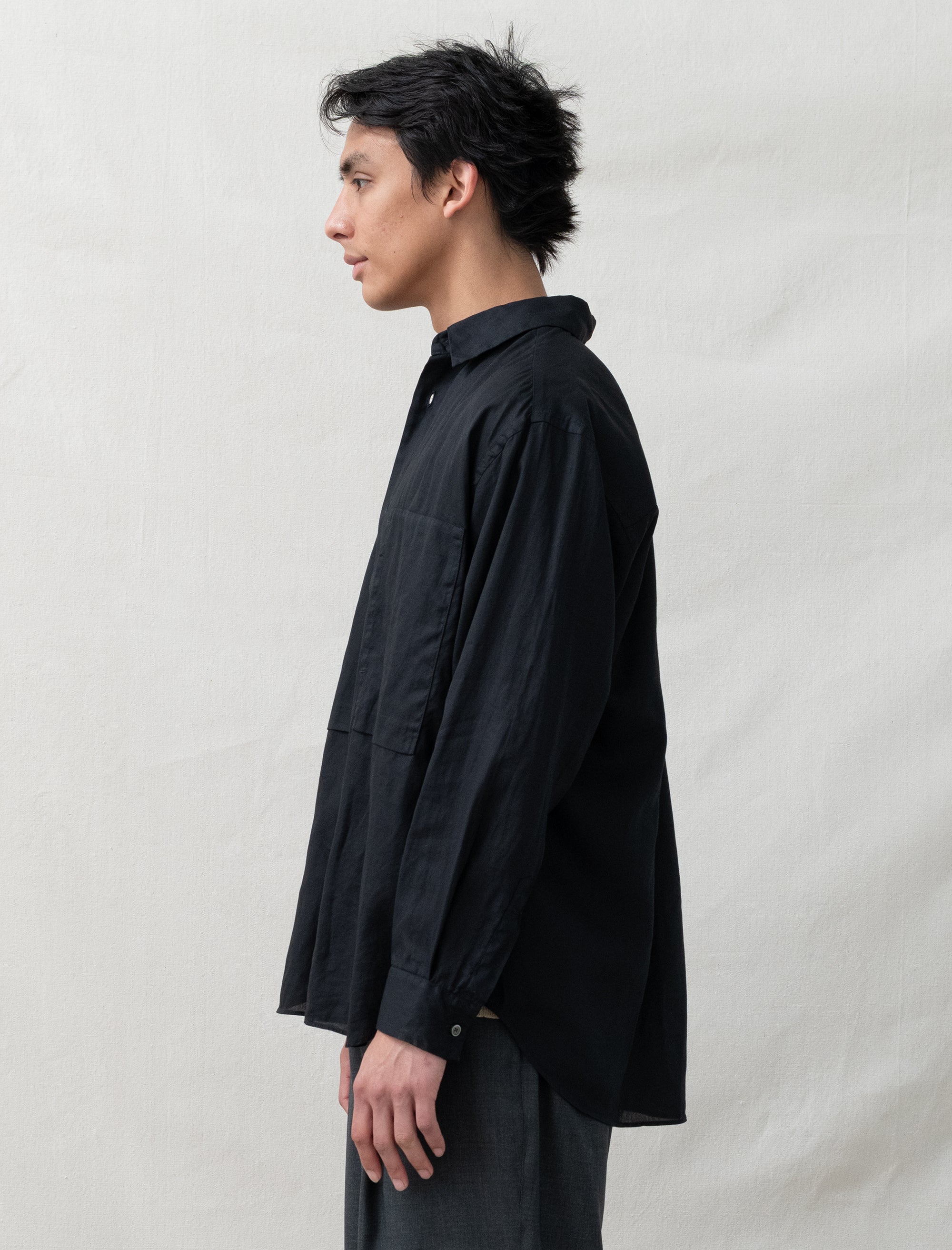 still by hand Garment-Dye Over Shirt (Black Navy)