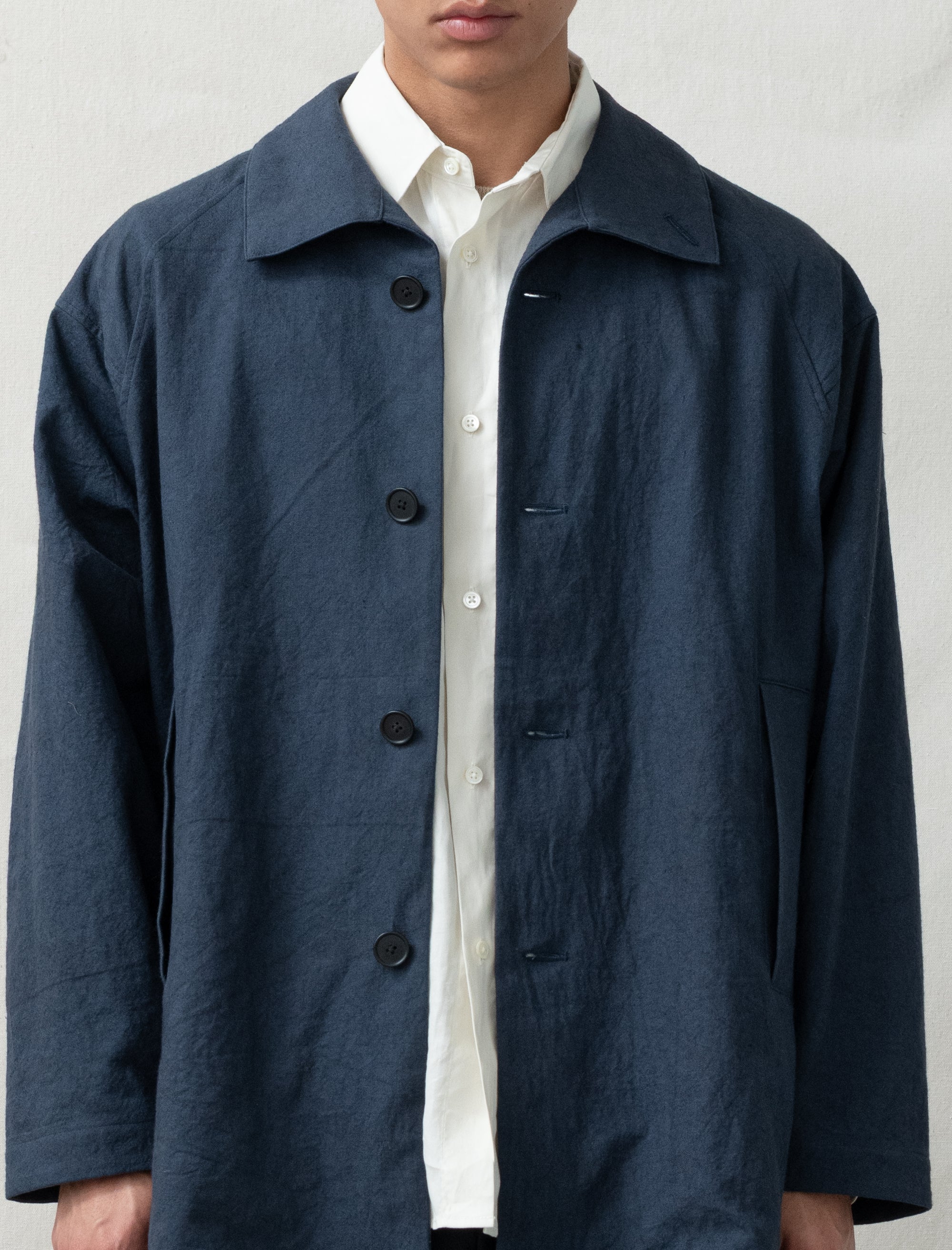 Cotton/Linen Half Coat (Dusty Blue)