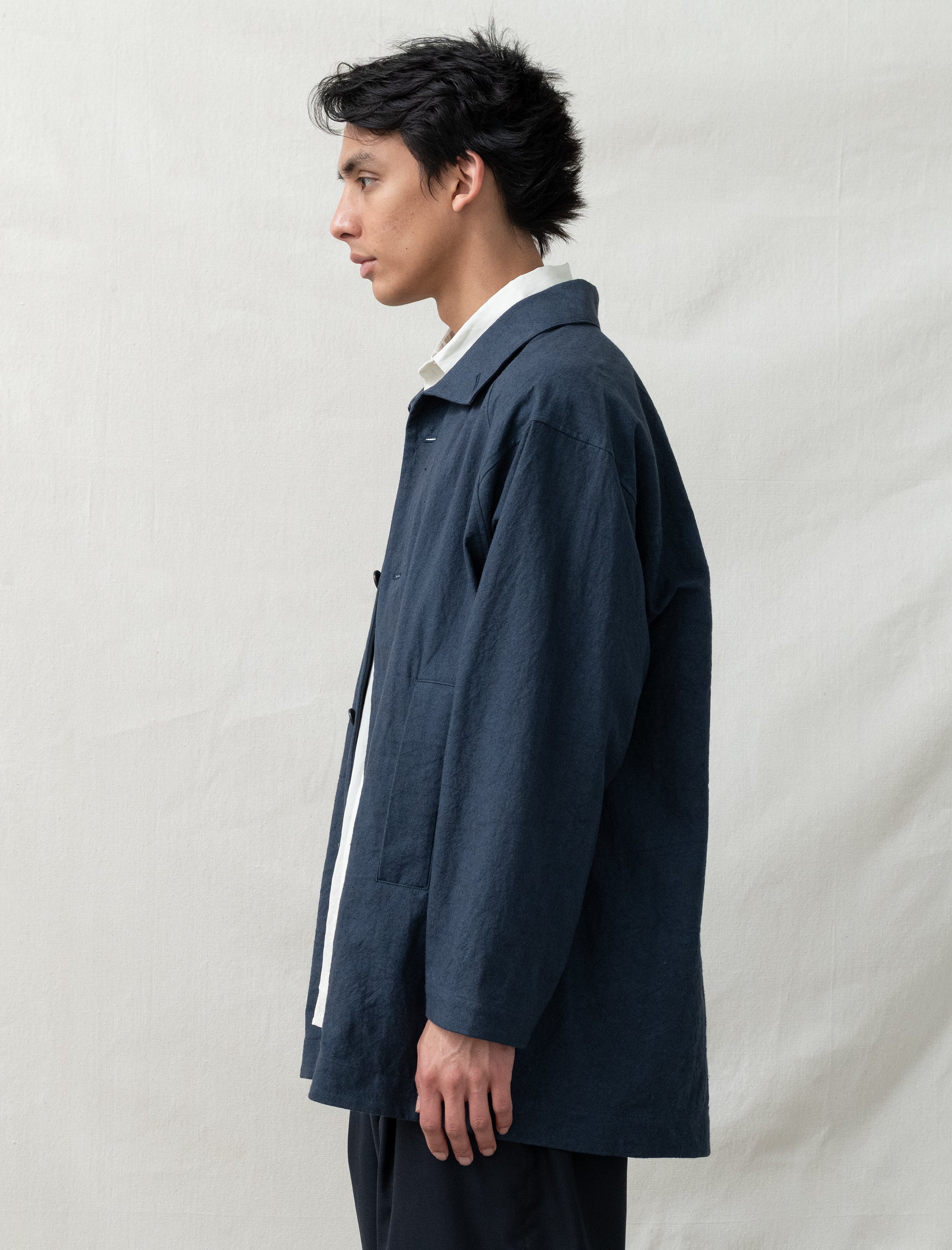 still by hand Cotton/Linen Half Coat (Dusty Blue)