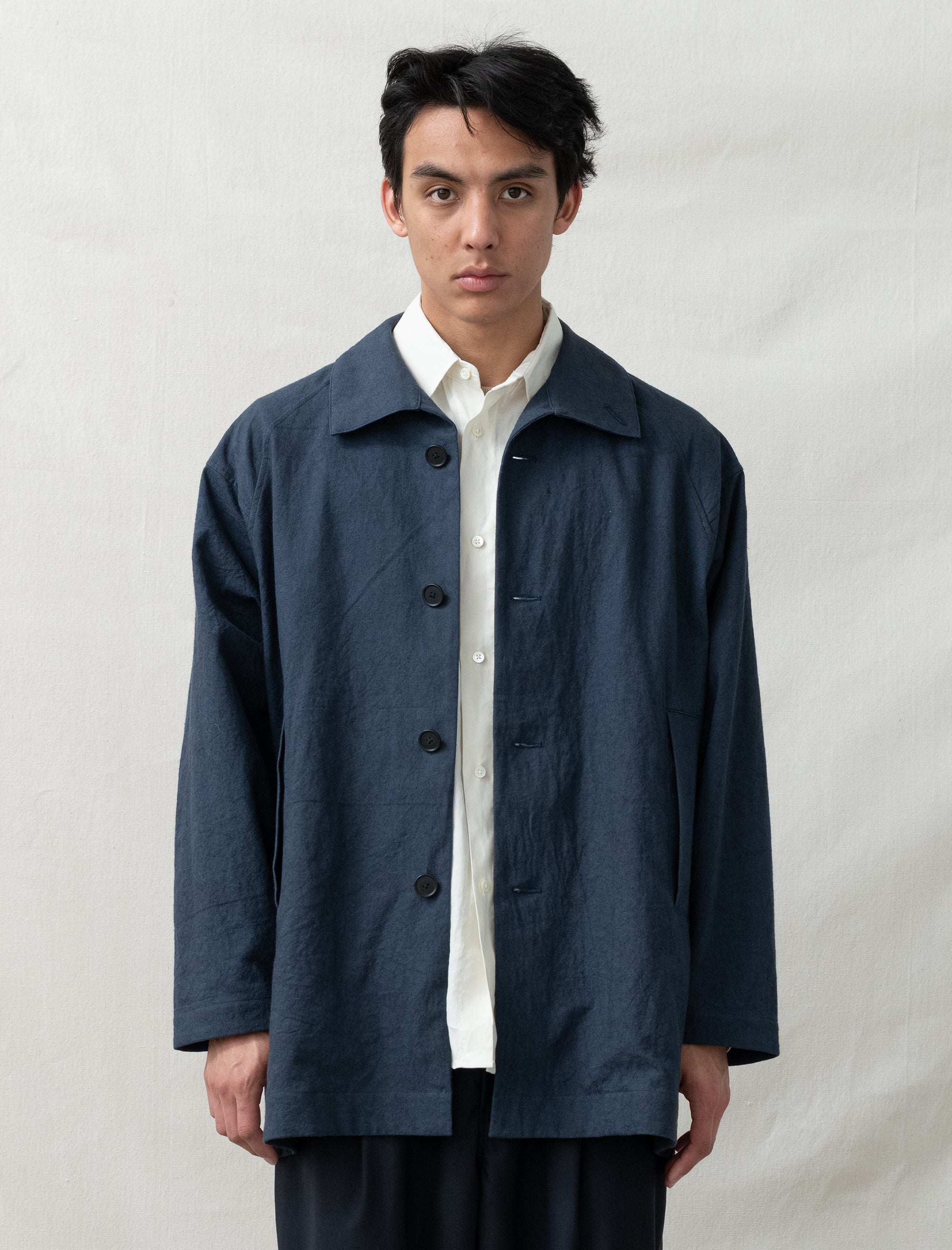 still by hand Cotton/Linen Half Coat (Dusty Blue)