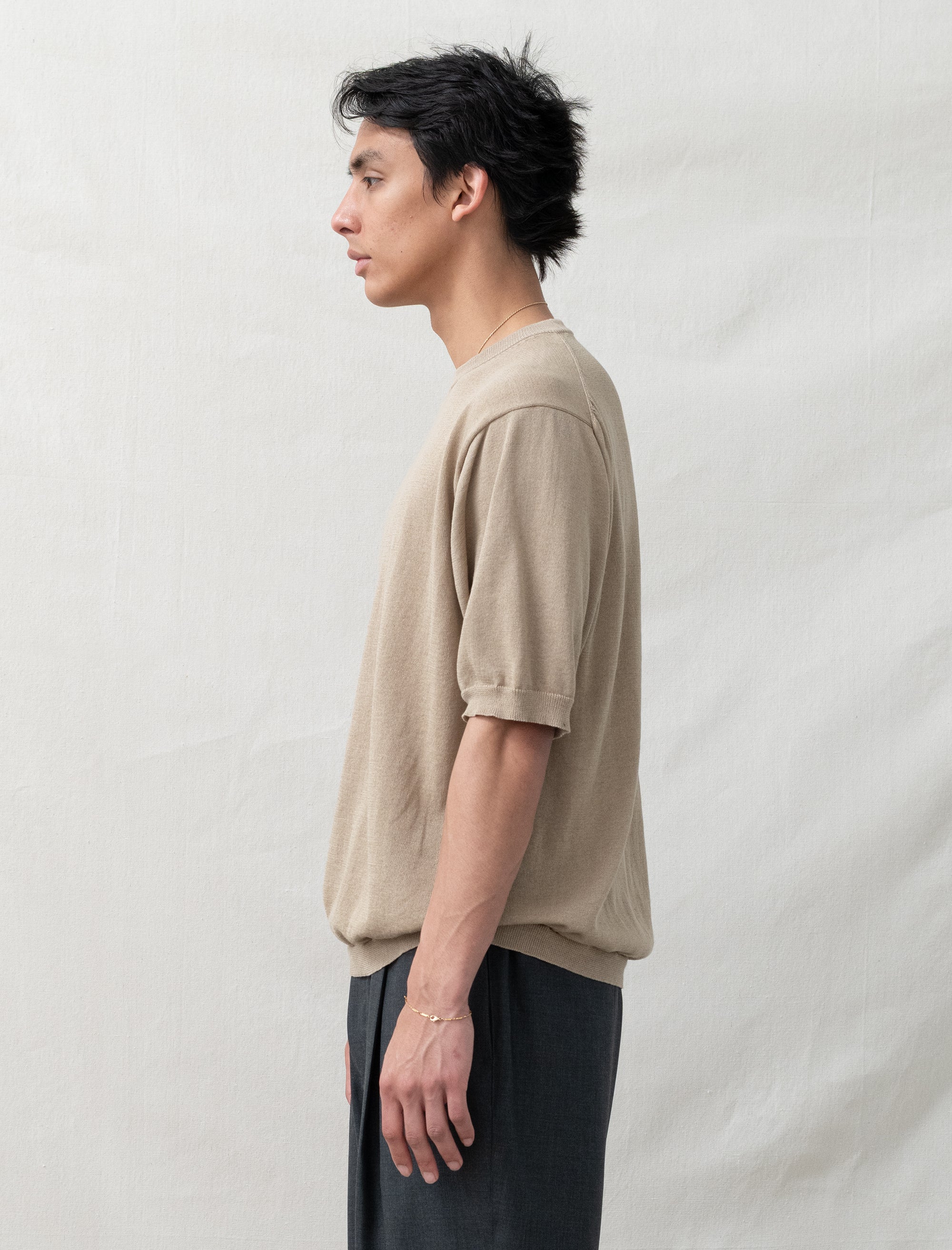 still by hand half sleeve sweater tan