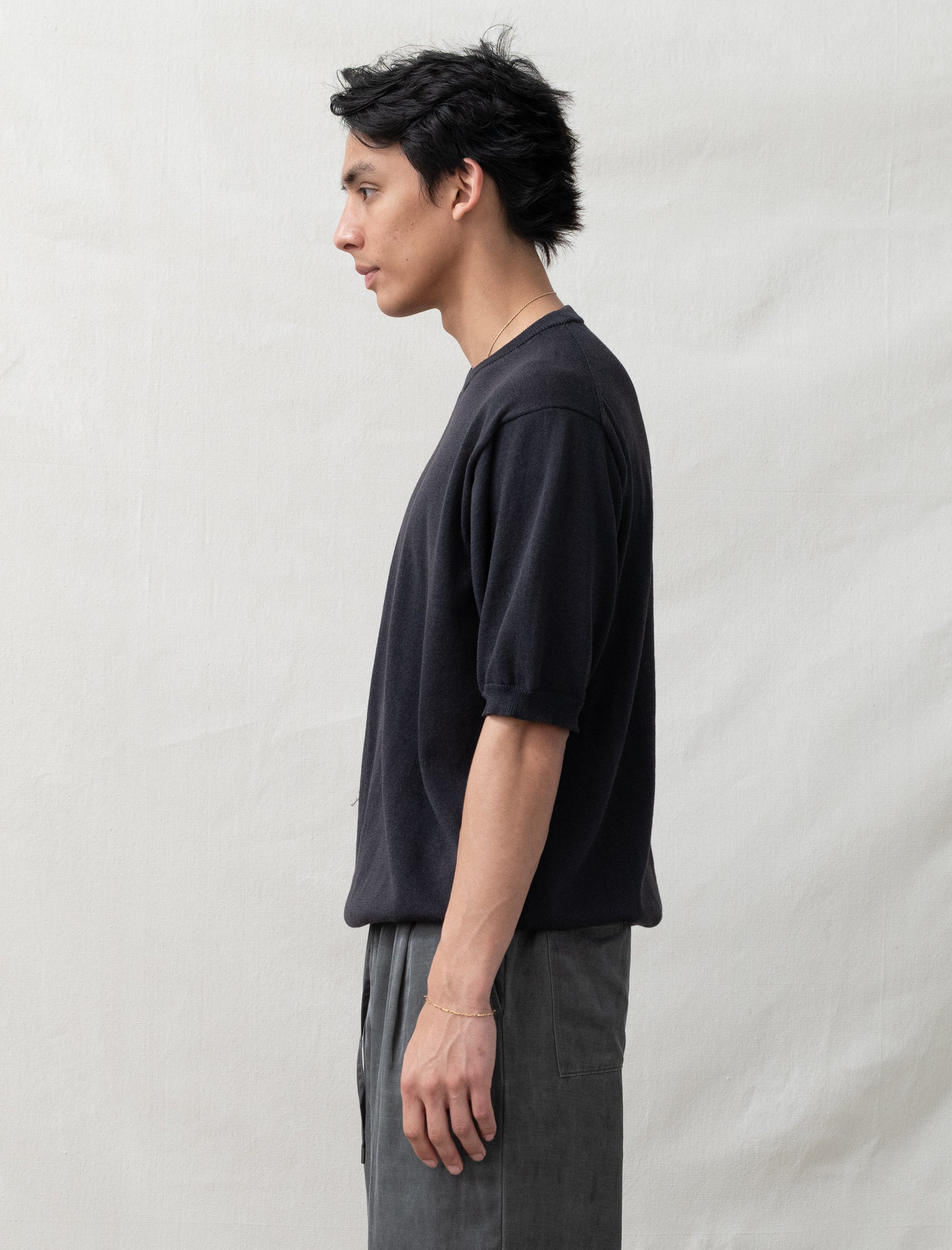 still by hand Half Sleeve Knit Shirt (Ink Black)