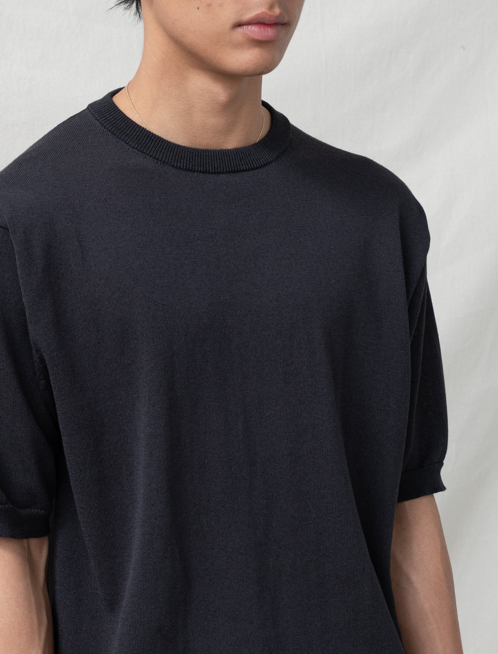 still by hand Half Sleeve Knit Shirt (Ink Black)