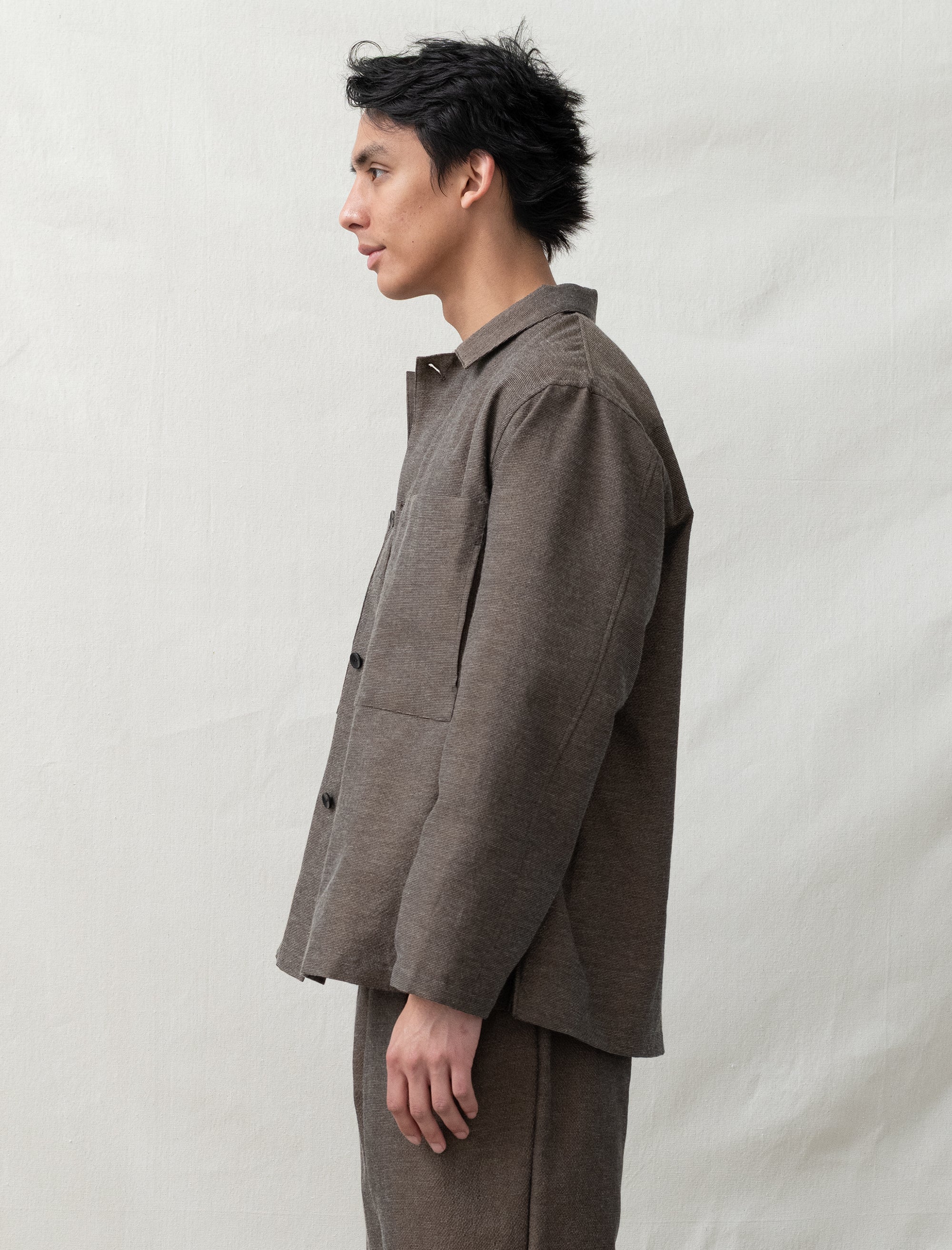 still by hand Mixed Shirt Jacket (Brown)