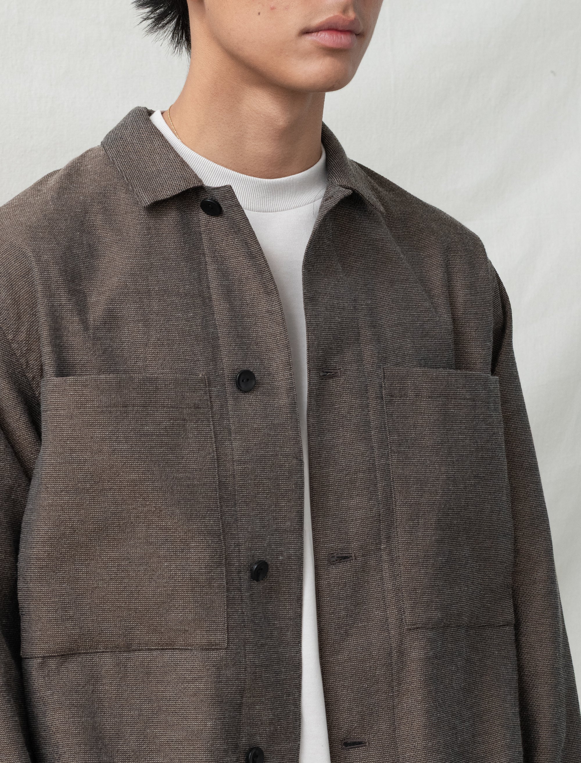 still by hand Mixed Shirt Jacket (Brown)